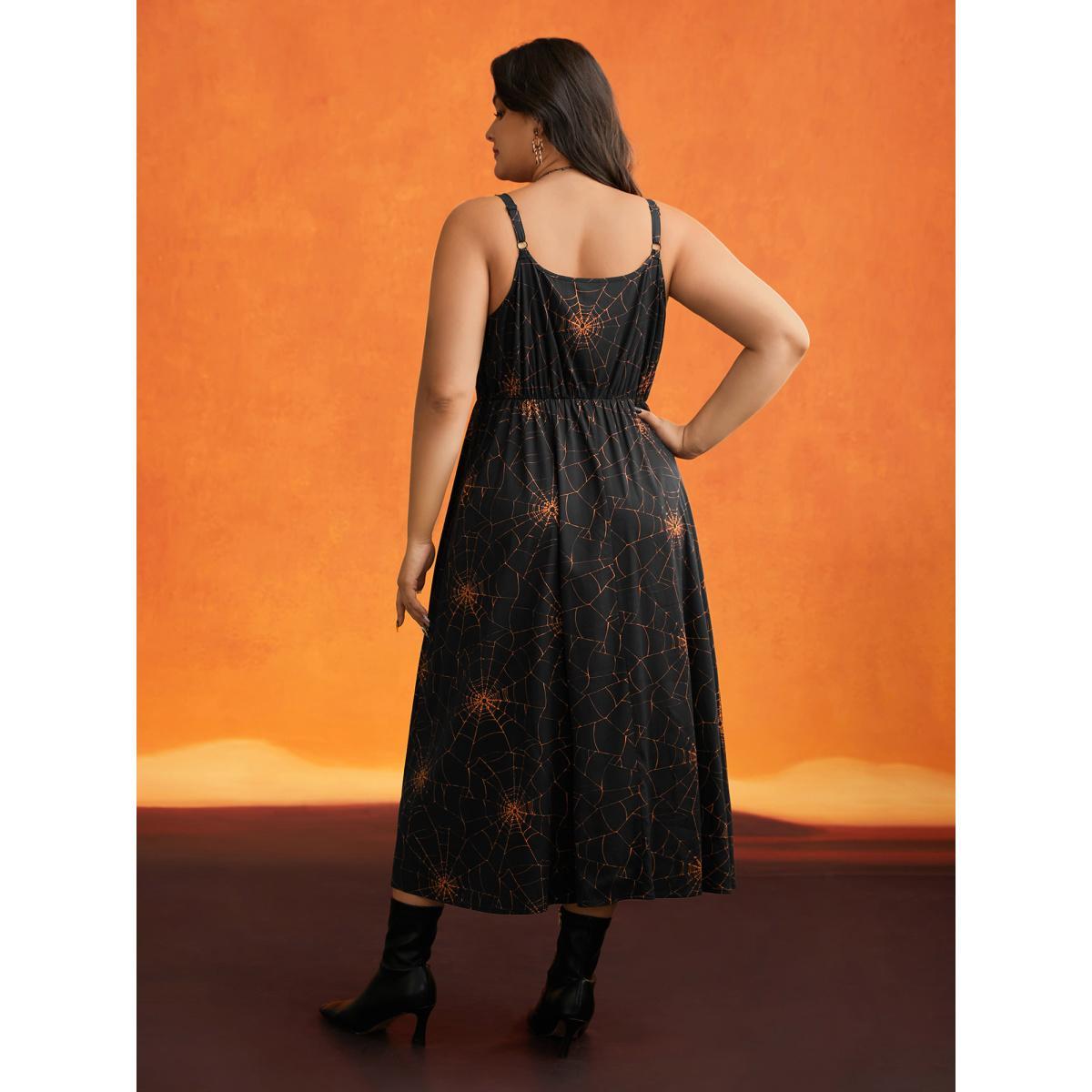 Plus Size Mystical Spiderweb Waist-Cinching Midi Dress Black Women Cocktail Slit Party Curvy Bloomchic 18-20/2X Product Image