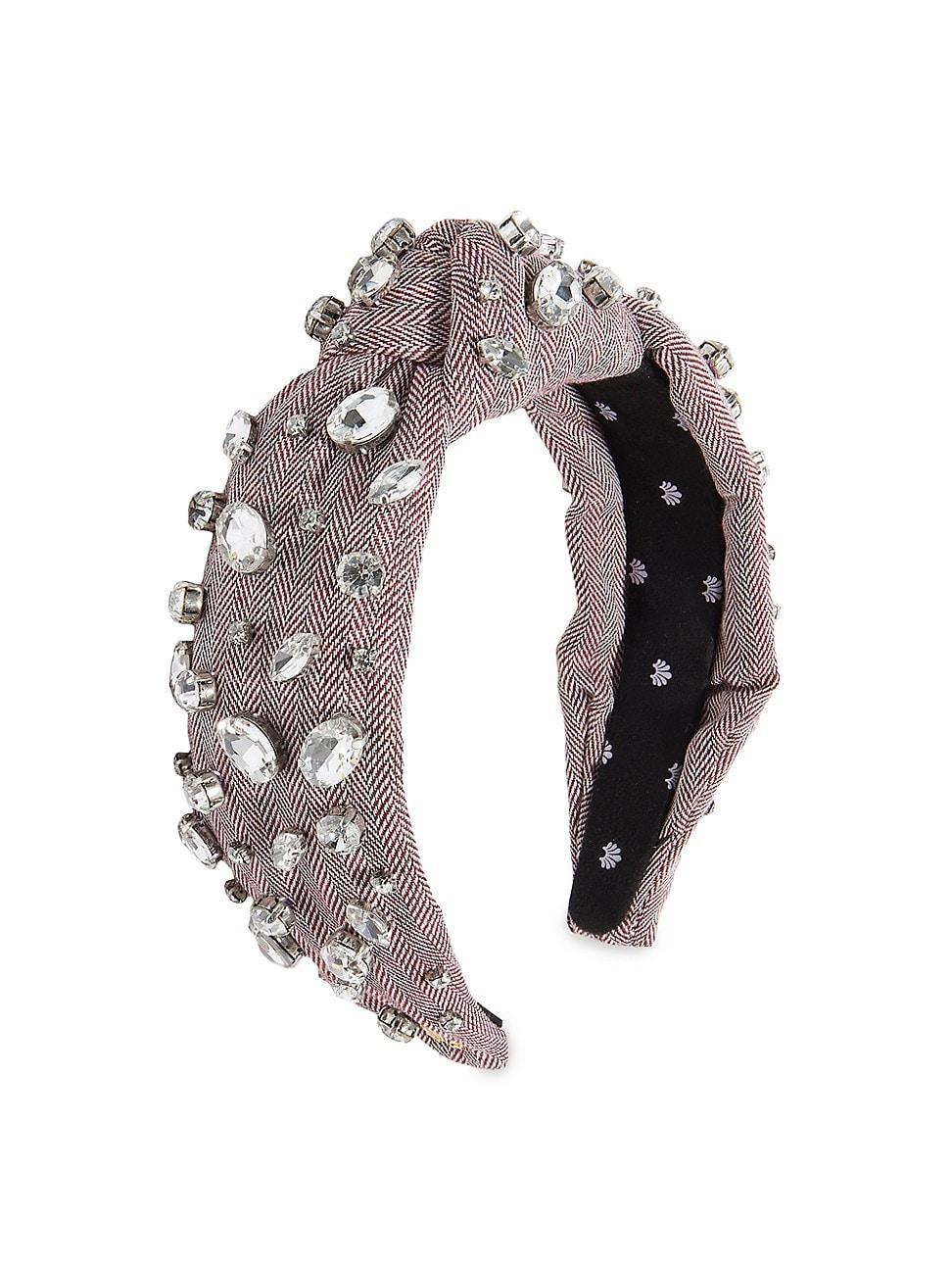 Womens Crystal-Embellished Herringbone Tweed Knotted Headband Product Image