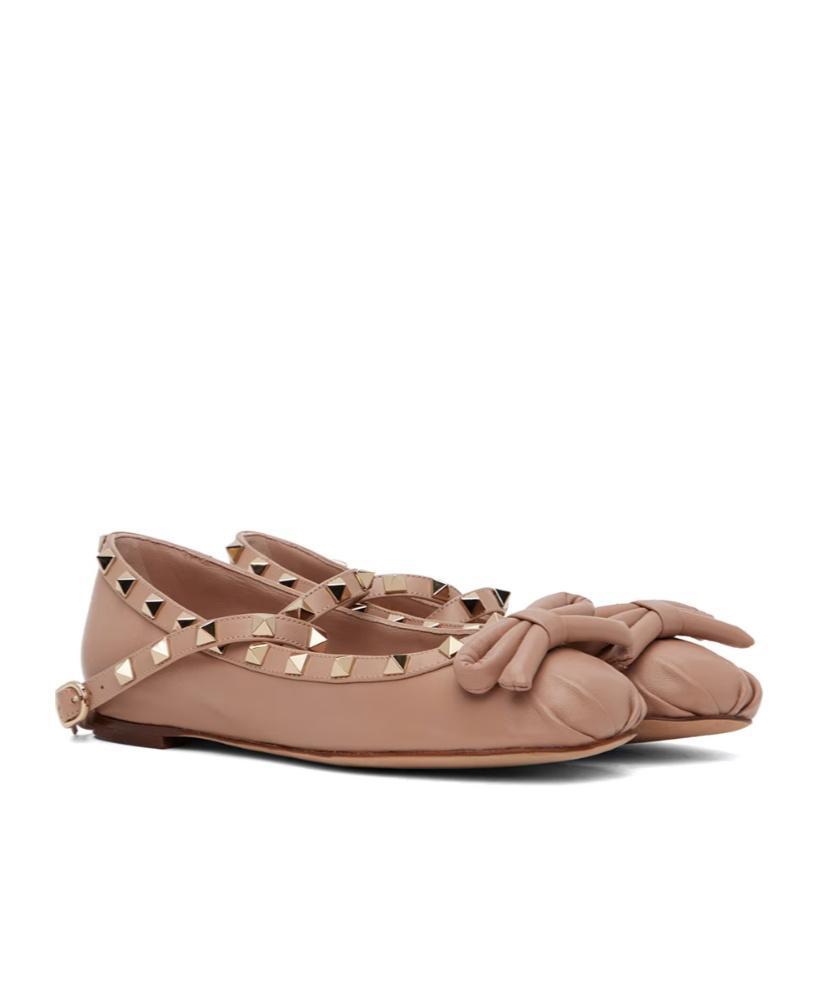 VALENTINO GARAVANI Rockstud Leather Ballerina Shoes In Nude Product Image