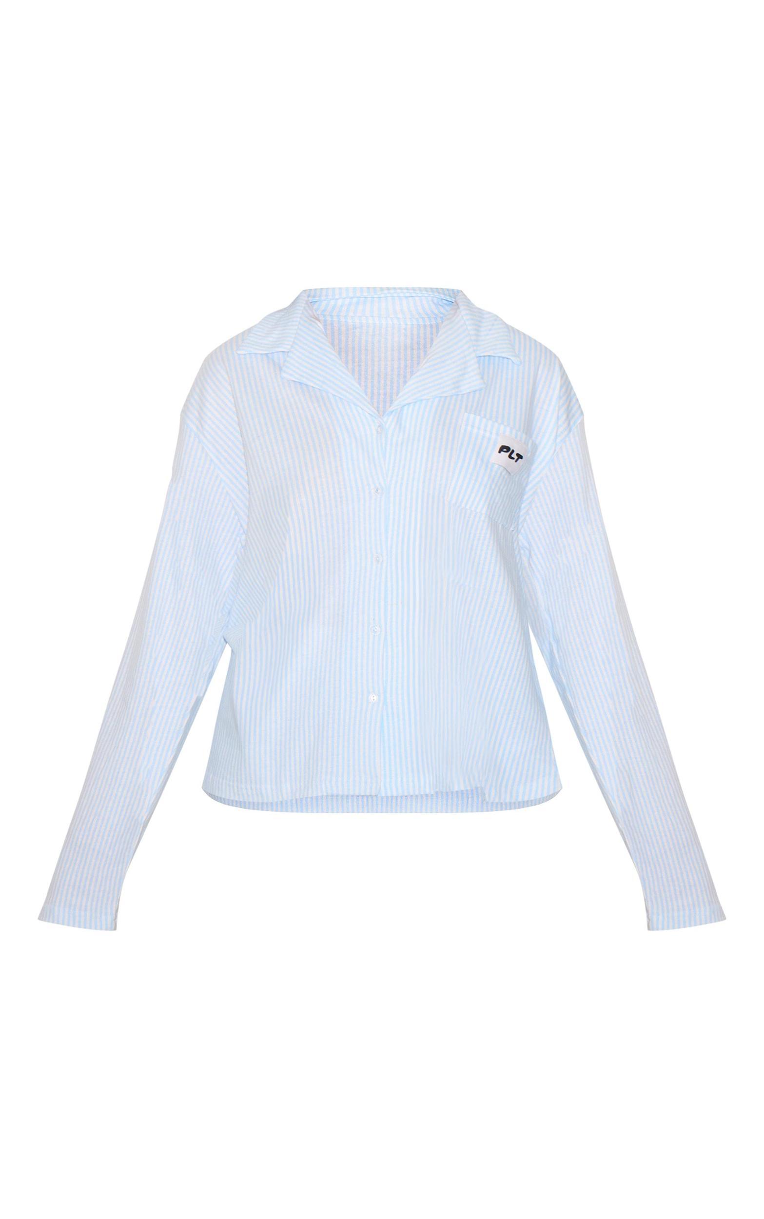 PRETTYLITTLETHING Blue Stripe Long Sleeve Pj Shirt Product Image