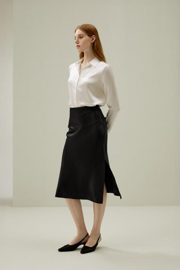 Basic Concealed Placket Silk Shirt Product Image