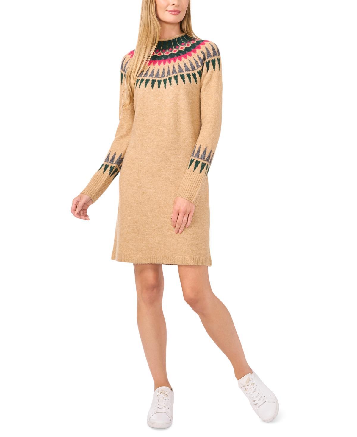 CeCe Womens Fair Isle Long-Sleeve Sweater Dress Product Image