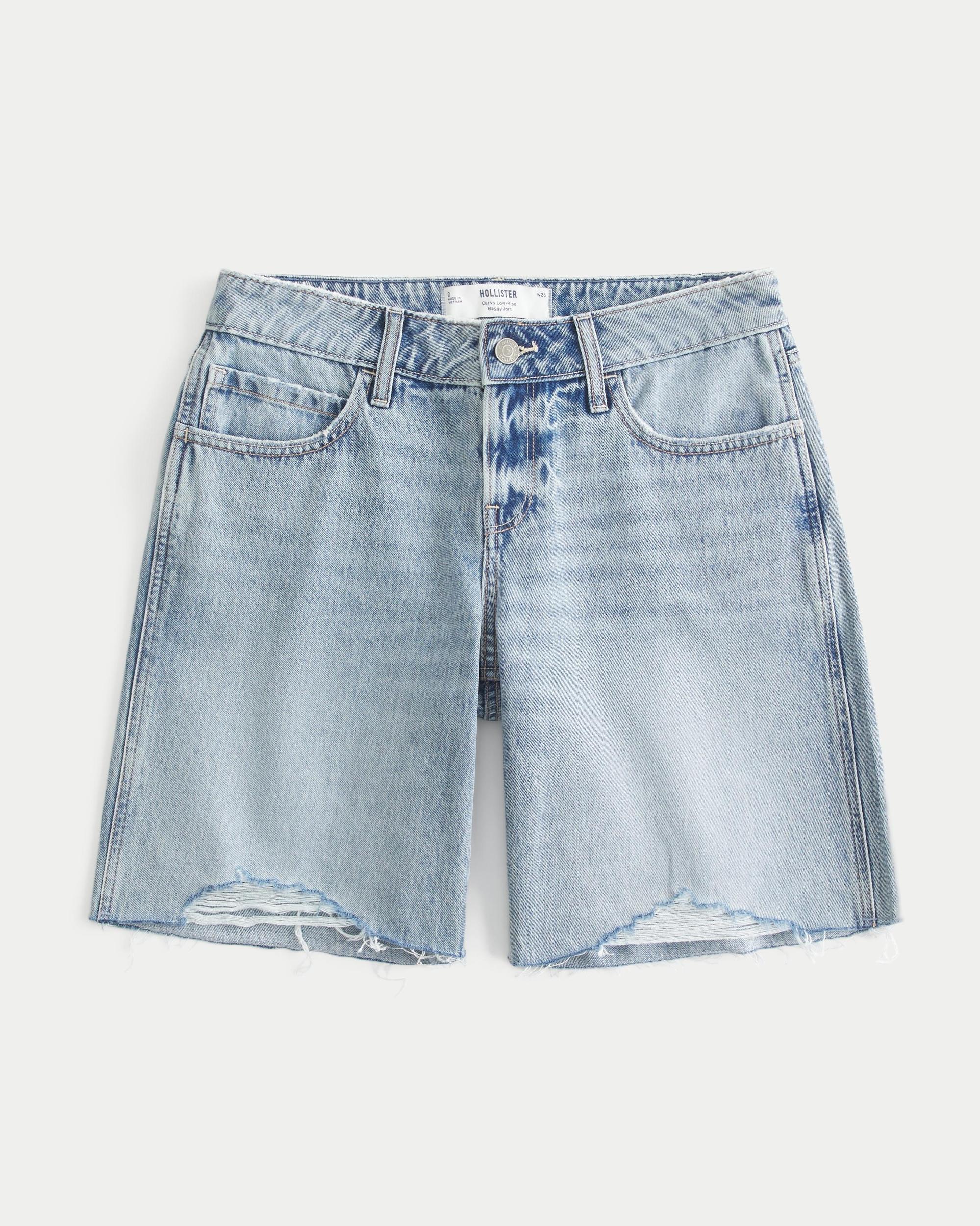 Curvy Low-Rise Washed Black Baggy Jort Product Image