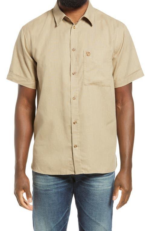Fjallraven Ovik Travel Short Sleeve Shirt (Sand Stone) Men's Clothing Product Image