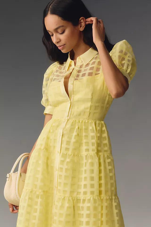 English Factory Organza Short-Sleeve Button-Front Midi Dress Product Image