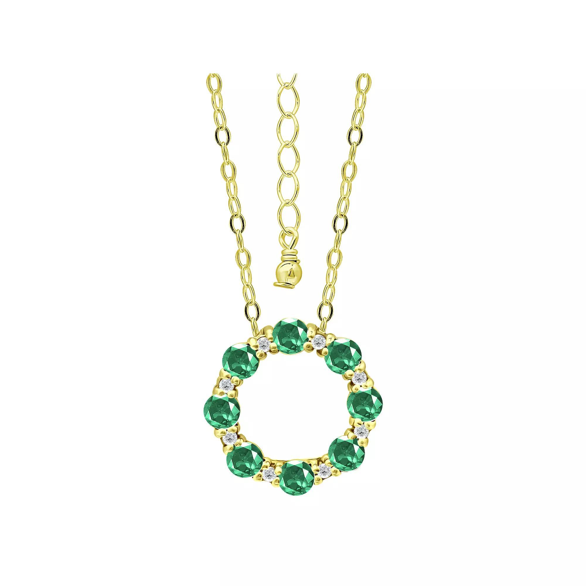 Aleure Precioso Sterling Silver Cubic Zirconia Circle Pendant Necklace, Women's, Size: 16", Gold Tone Green Product Image