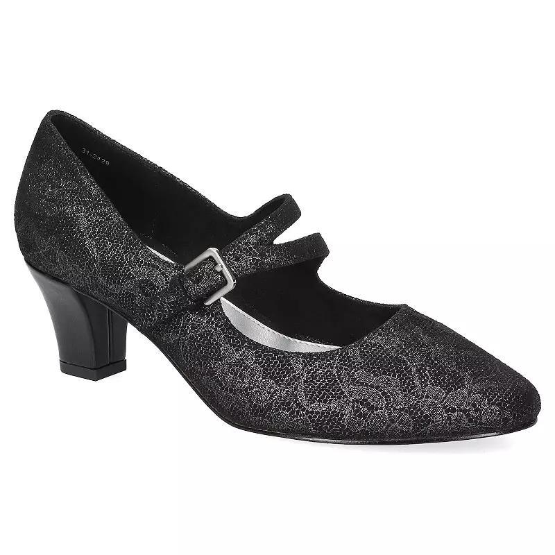Women's Meryl by Easy Street Asymmetrical Mary Jane Pumps, Size: 6, Black Lace Product Image