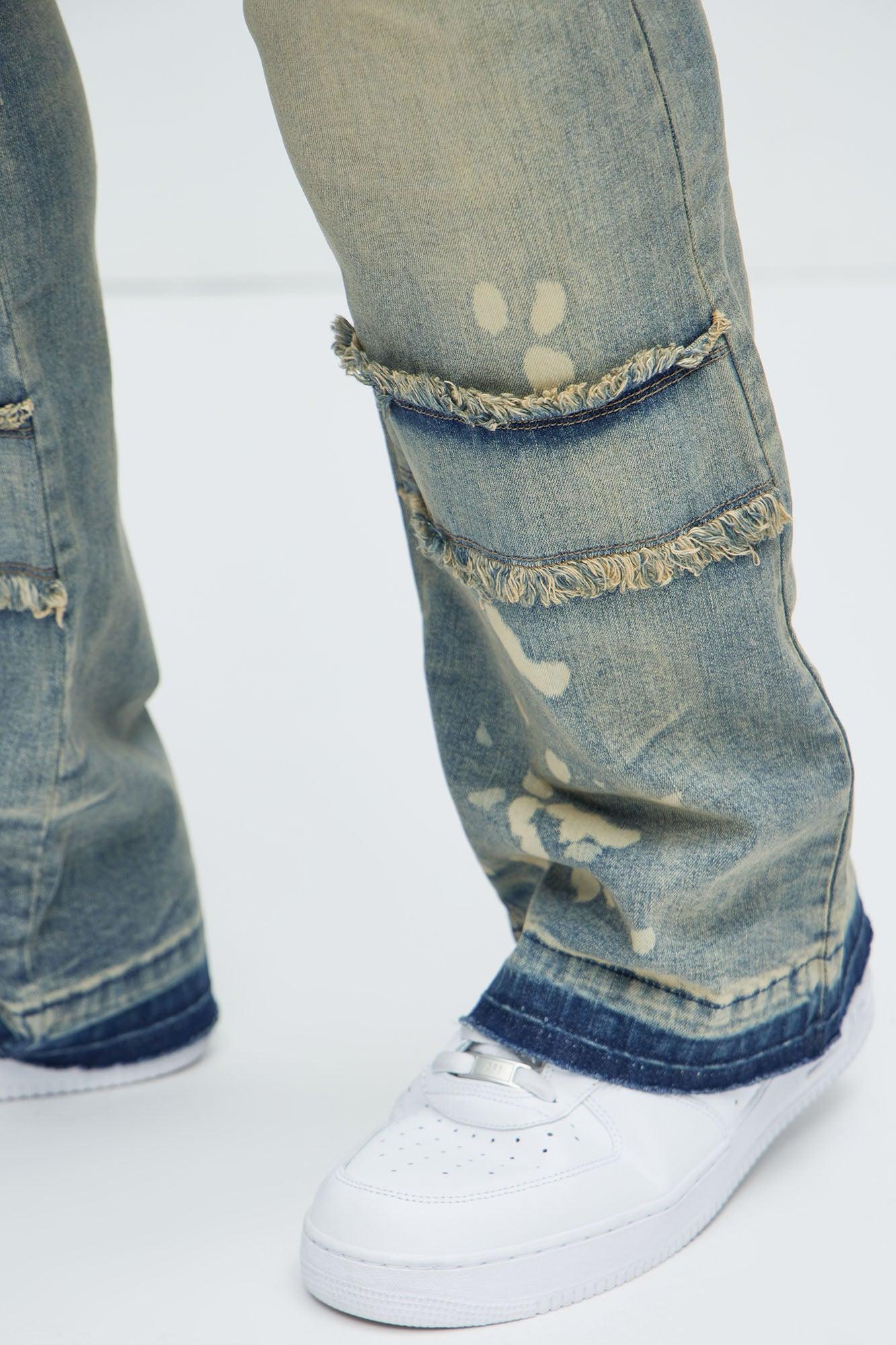 Side Snap Cargo Stacked Skinny Flare Jeans - Medium Wash Product Image