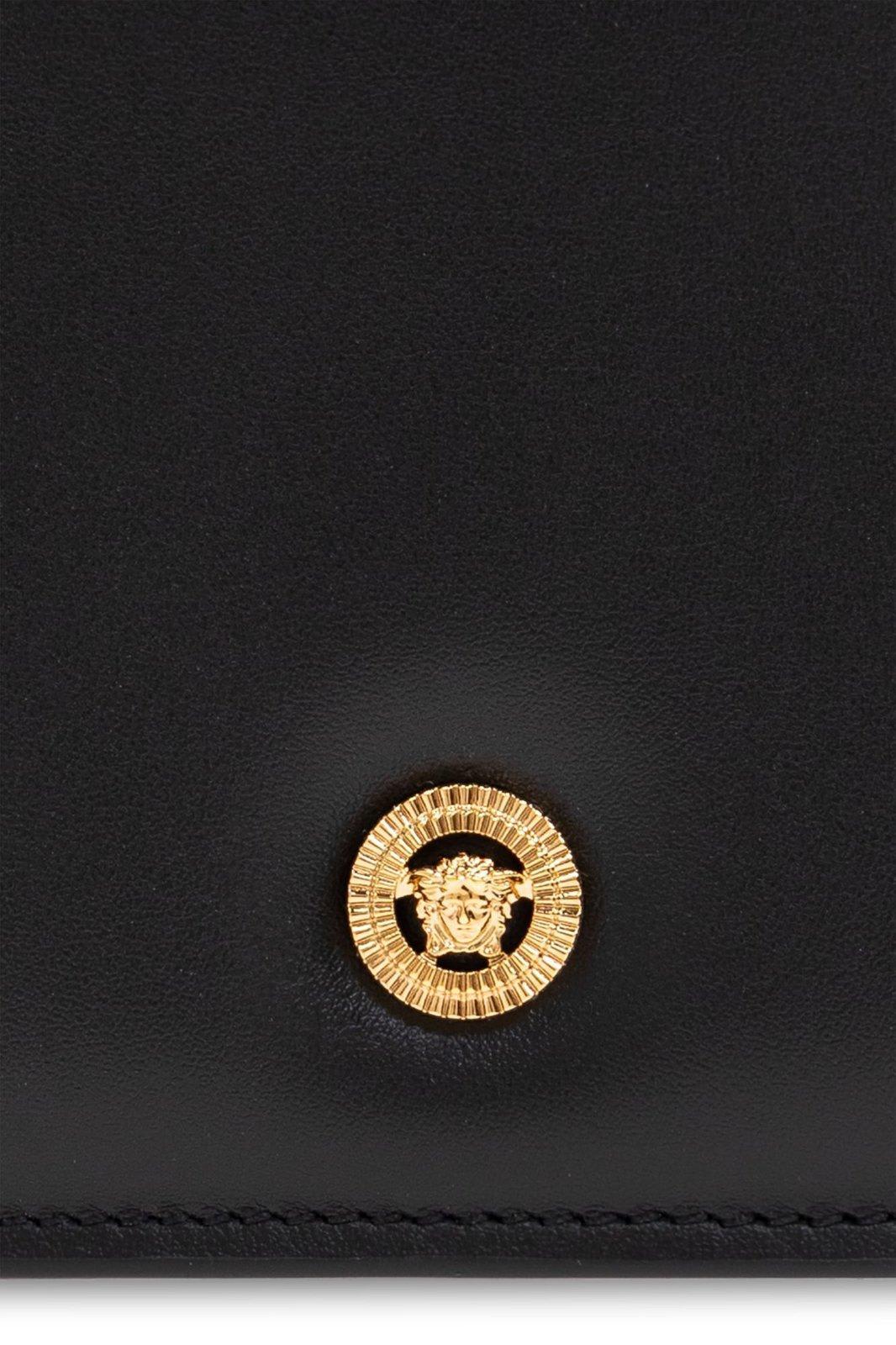 VERSACE Black Small Wallet With Medusa Biggie Logo In Leather Woman Product Image