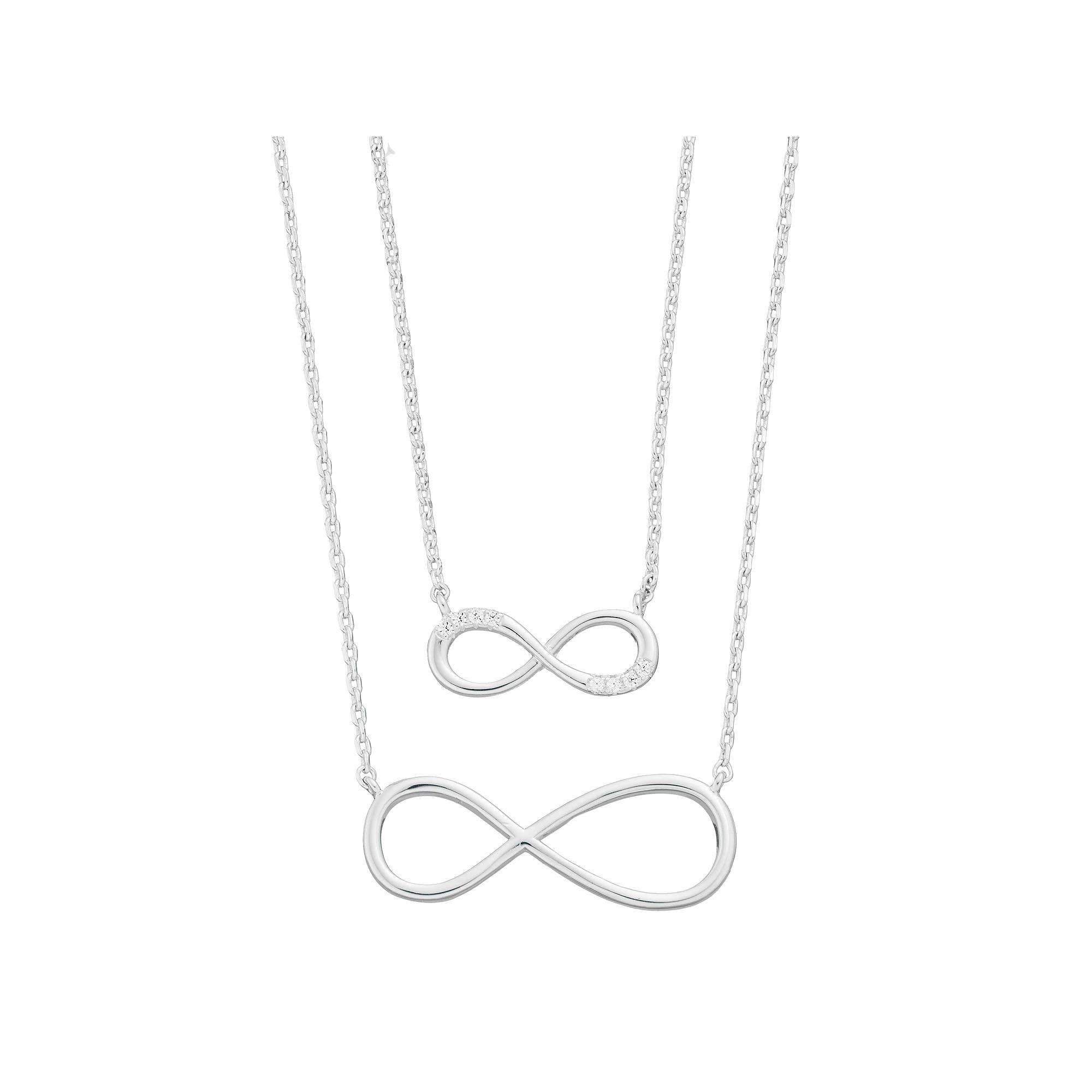 City Luxe Cubic Zirconia Small & Large Infinity Necklace Duo Set, Women's, Silver Tone Clear Product Image