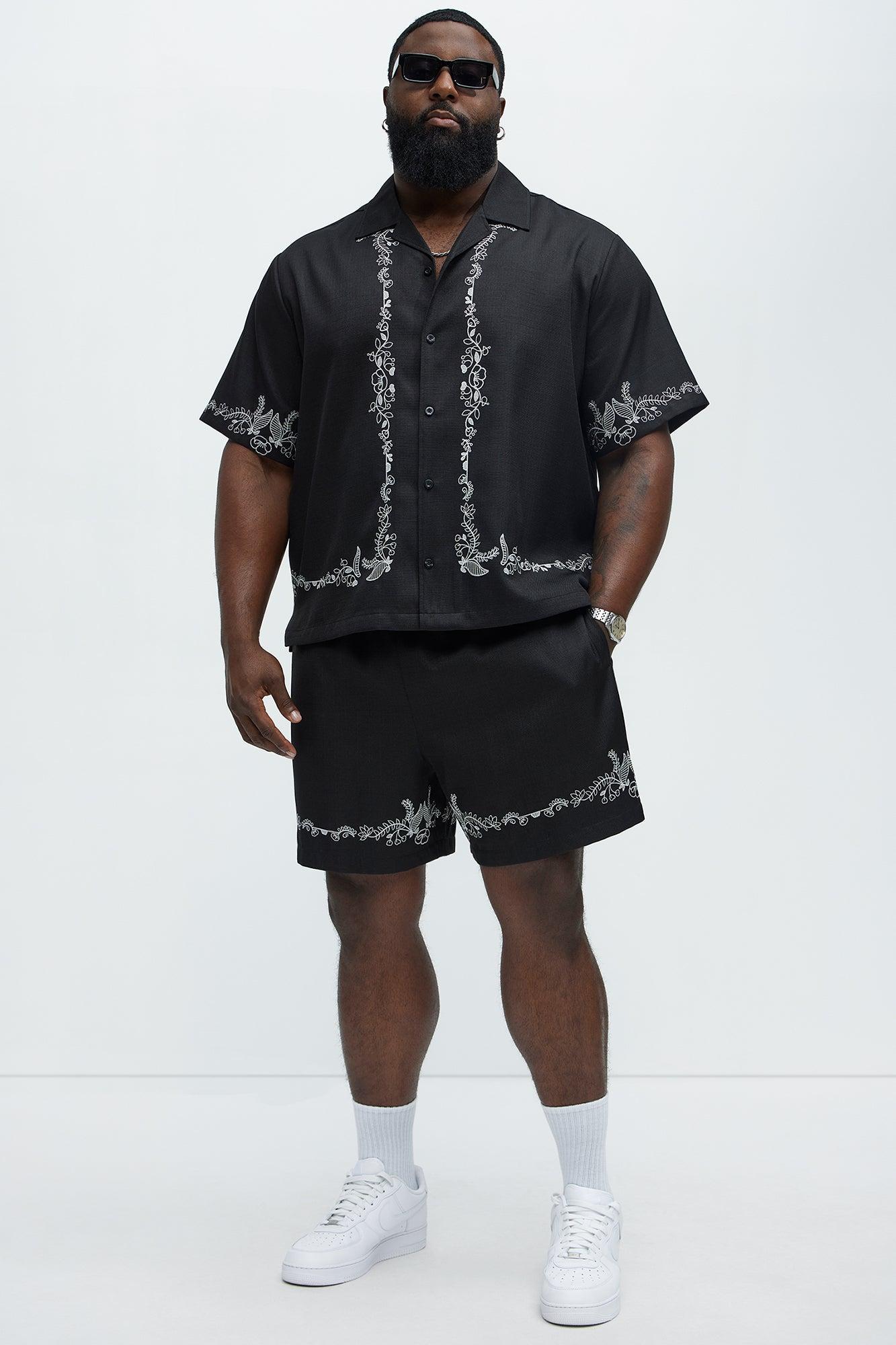 Vine Border Embroidered Shorts - Black Product Image