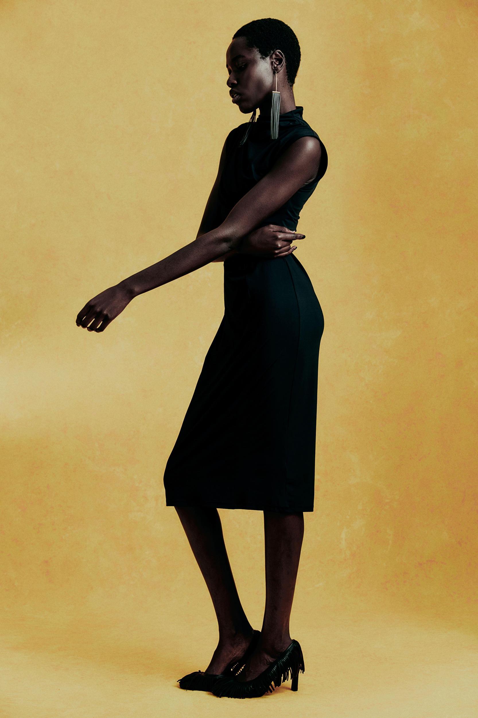 Draped Mock Turtleneck Dress Product Image