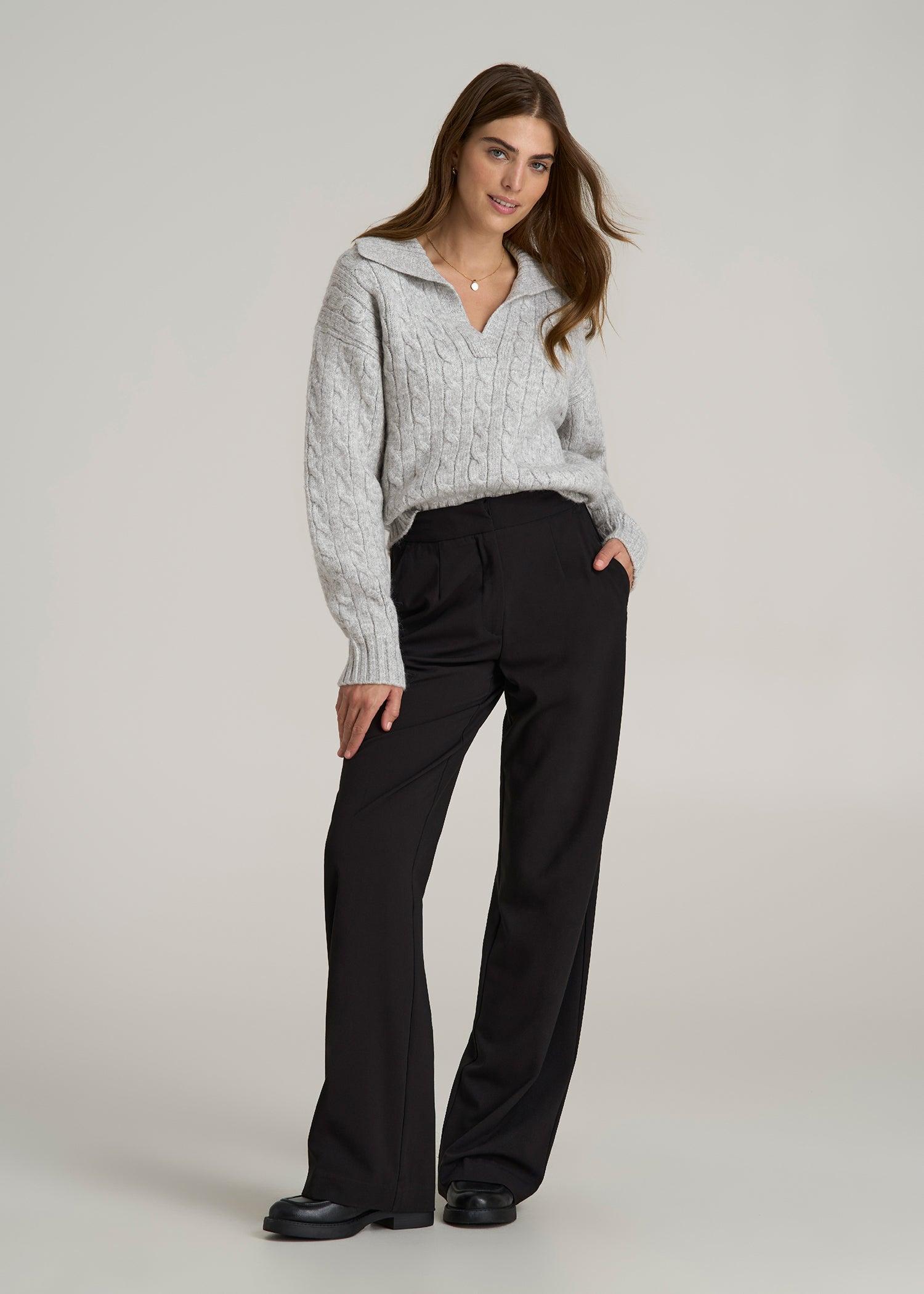 Johnny Collar Cable Knit Sweater for Tall Women in Grey Mix Product Image