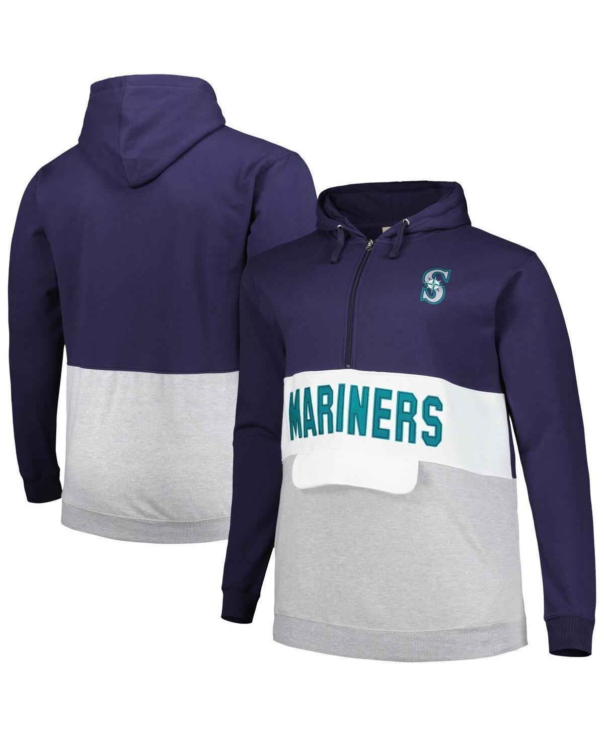 Men's Navy/White Seattle Mariners Big & Tall Fleece Half-Zip Hoodie, Size: 3XLT, Blue Product Image