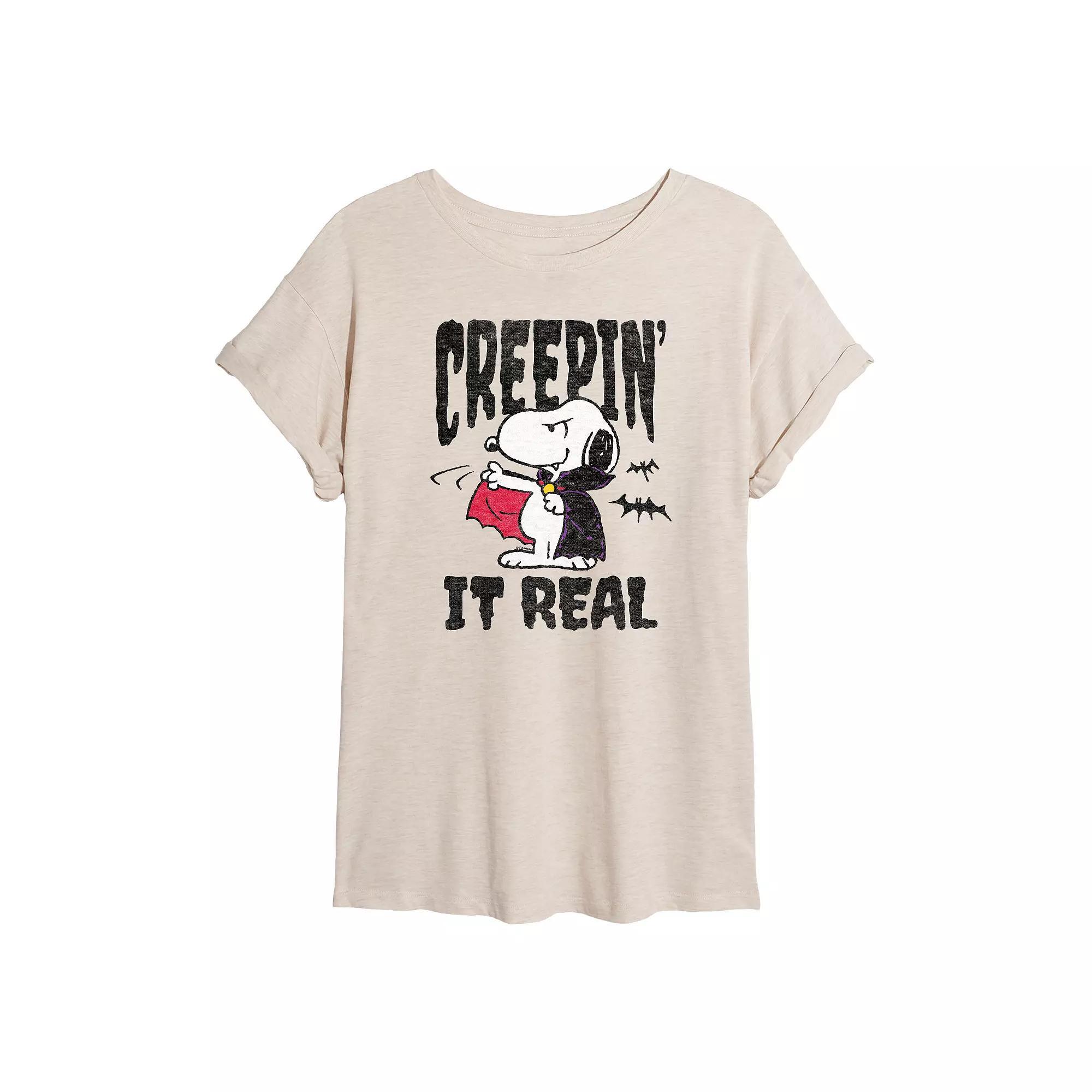 Juniors Peanuts Snoopy Creepin It Real Oversized Tee, Girls Product Image