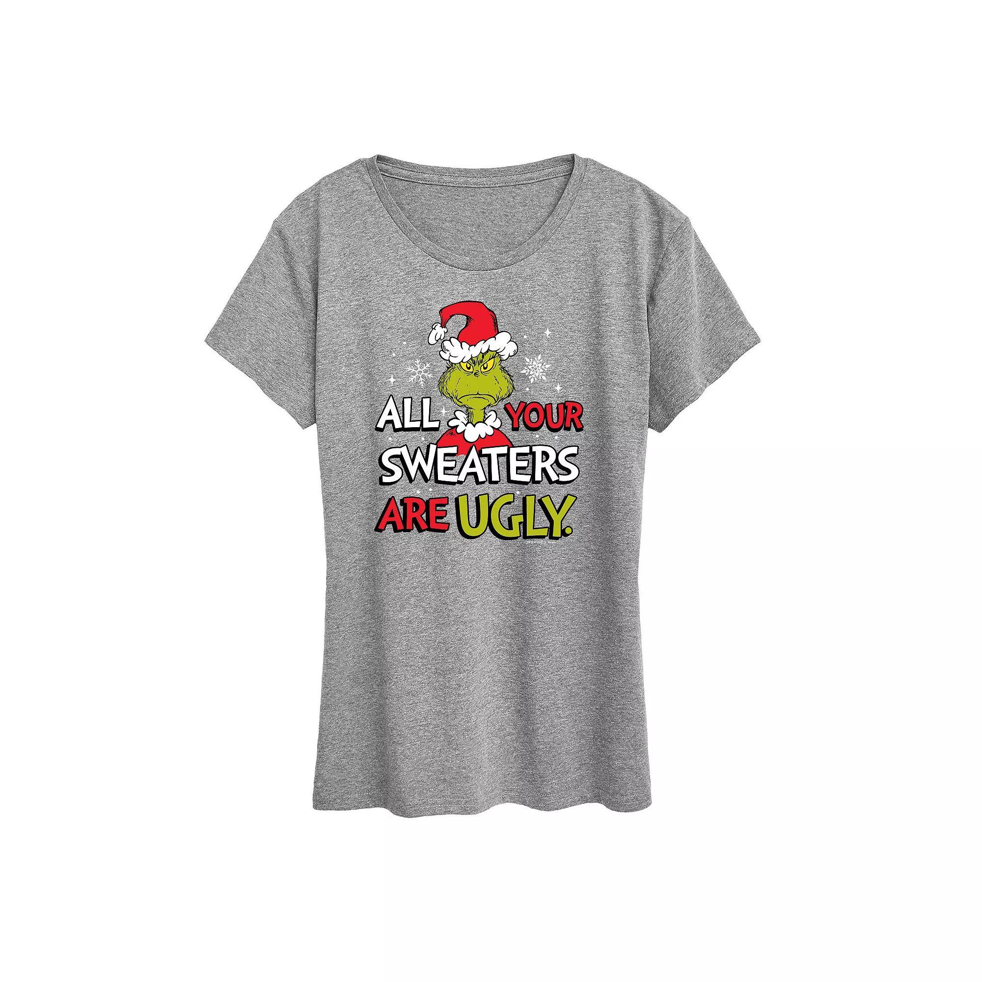 Women's Dr. Seuss The Grinch Sweaters Are Ugly Graphic Tee, Girl's, Size: XXL, Grey Green Product Image