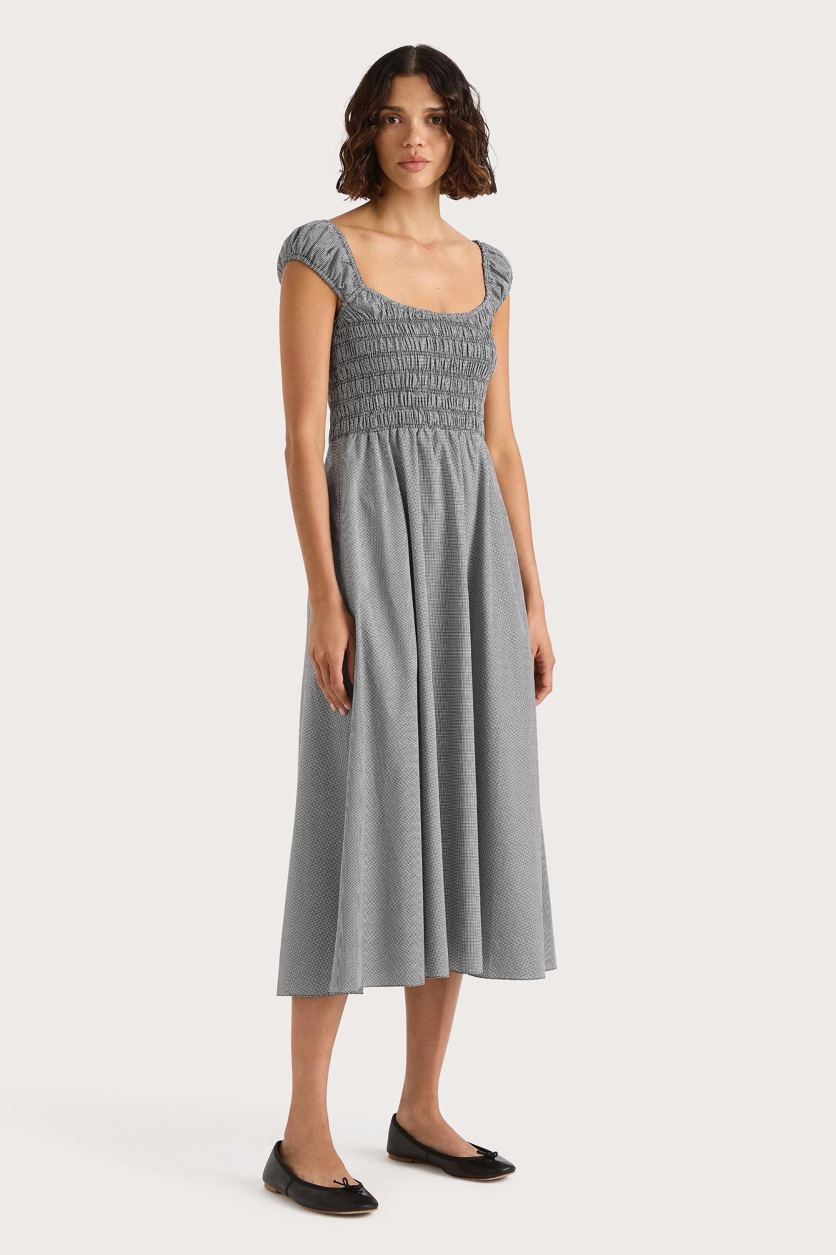 Amelie Midi Dress Gingham Black Product Image