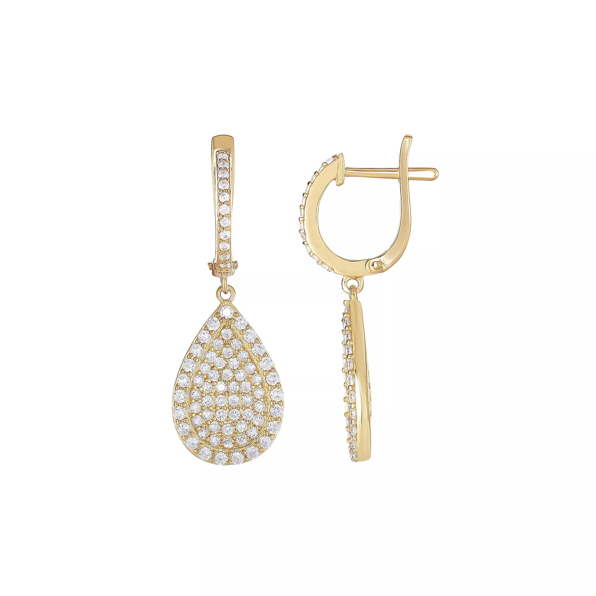Sterling Silver Cubic Zirconia Teardrop Earrings, Women's, Gold Tone Product Image