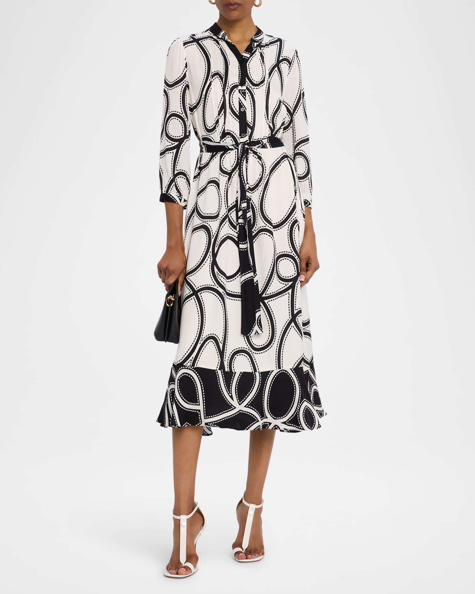 The Mila Dotted Swirl-Print Pintuck Midi Dress Product Image