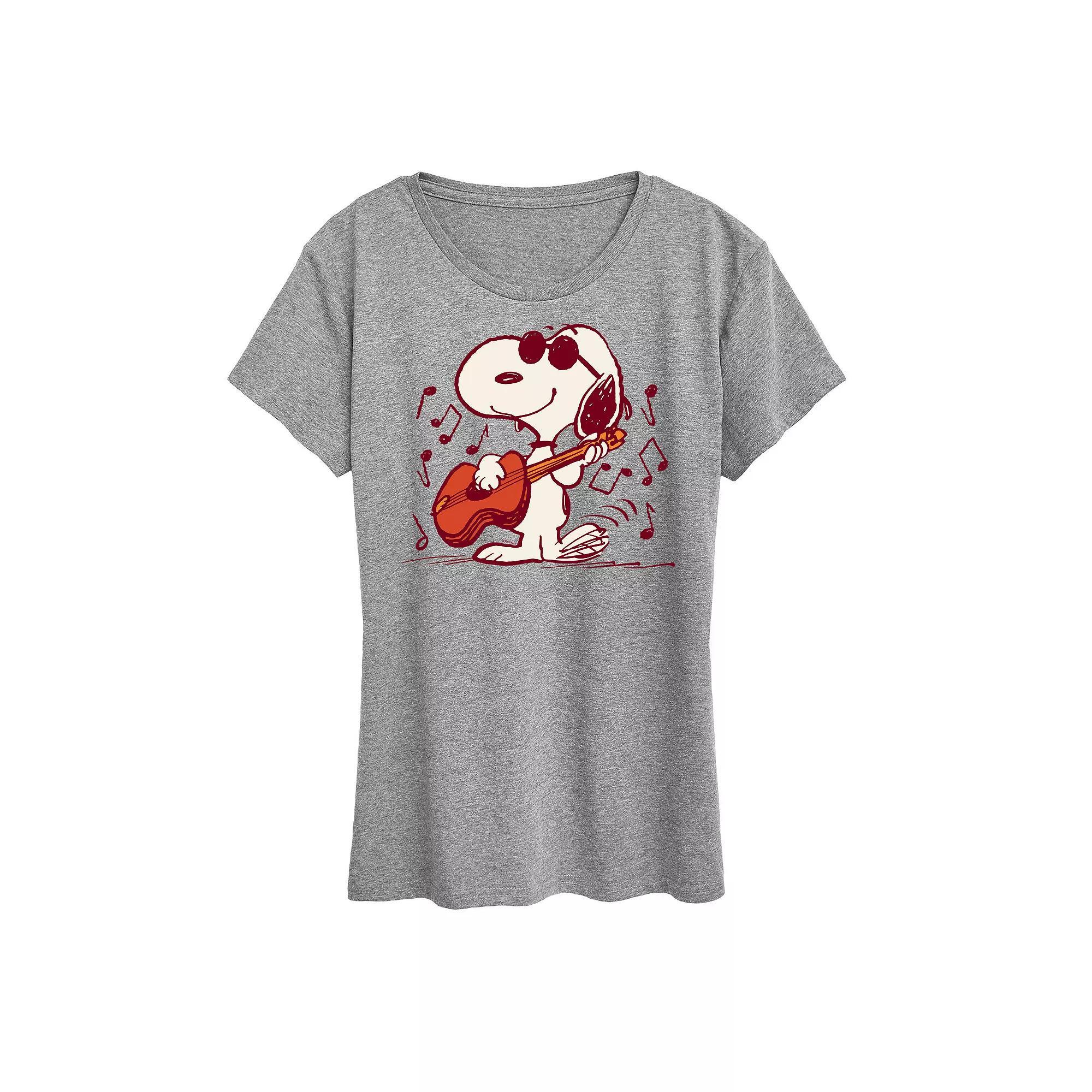 Womens Peanuts Snoopy Joe Cool Guitar Graphic Tee Grey Gray Product Image