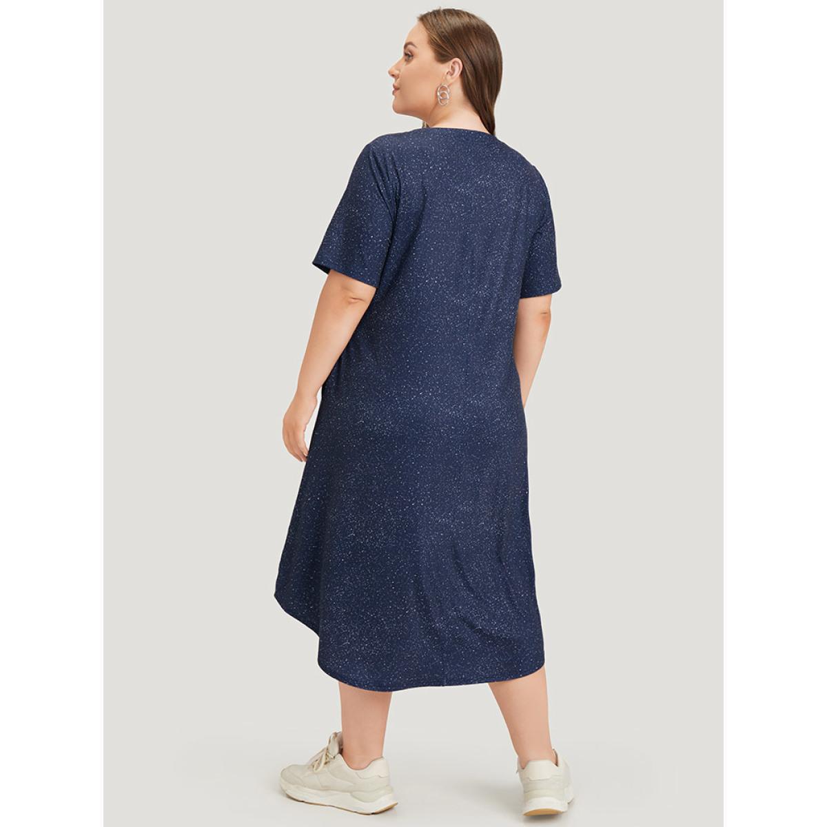 Plus Size Leopard Heart Print Pocket Arc Hem Graphic Tee Dress Stone Women Casual Printed Round Neck Short sleeve Curvy Midi Dress BloomChic 18-20/2X Product Image