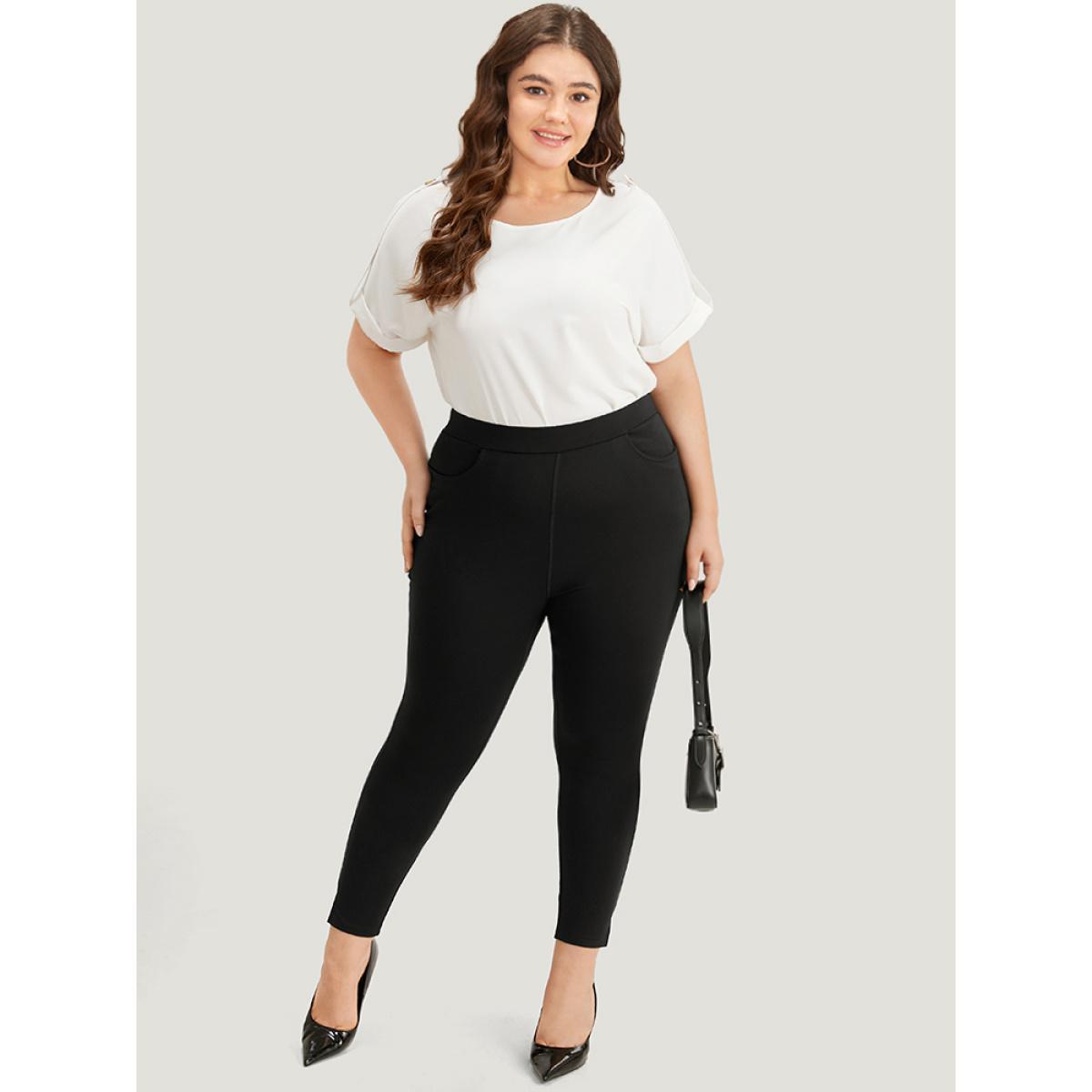 Plus Size Plain Skinny Split Hem Pocket Pants Women Black Office High stretch Skinny High Rise Work Leggings BloomChic 22-24/3X Product Image