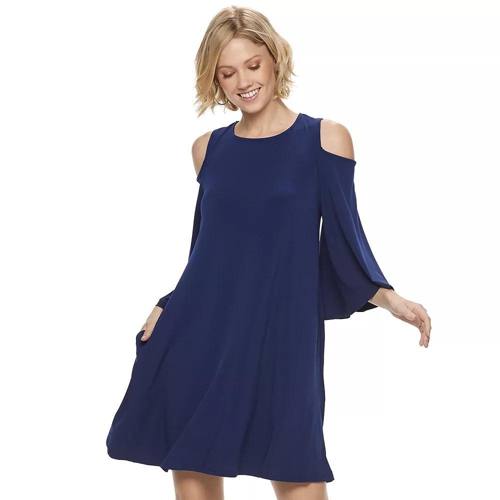 Womens Nina Leonard Draped Sleeve Cold-Shoulder Dress Product Image