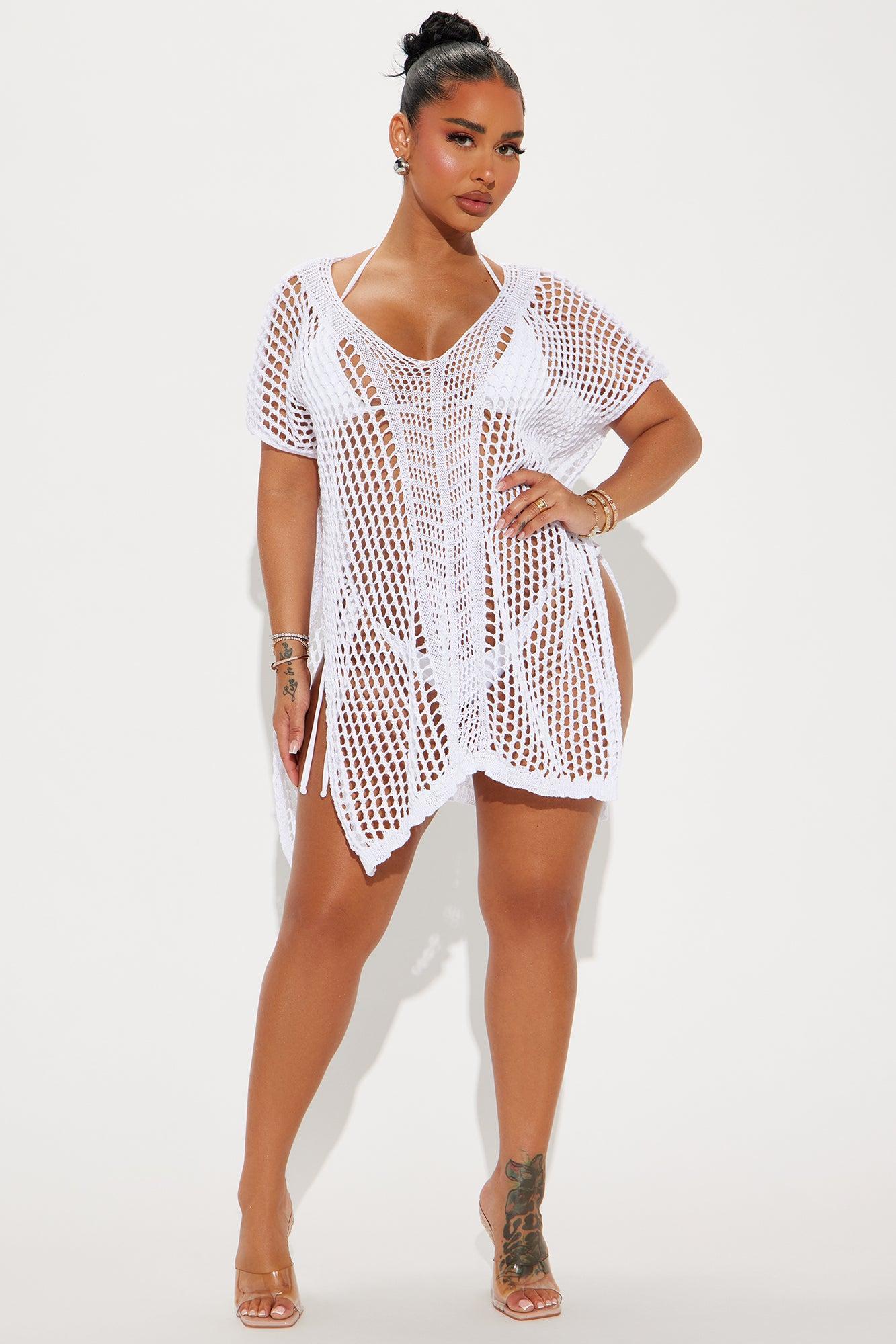 Seaside Vacation Slits Cover Up Dress - White Product Image