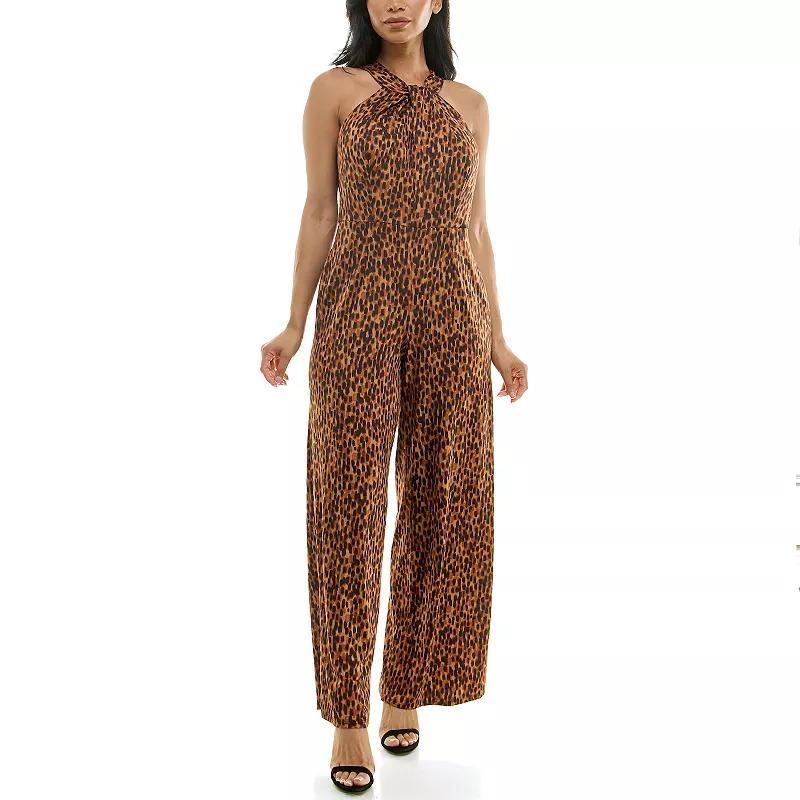 Women's Nina Leonard Printed Twist Neck Jumpsuit, Size: XL, Black Yellow Team Product Image