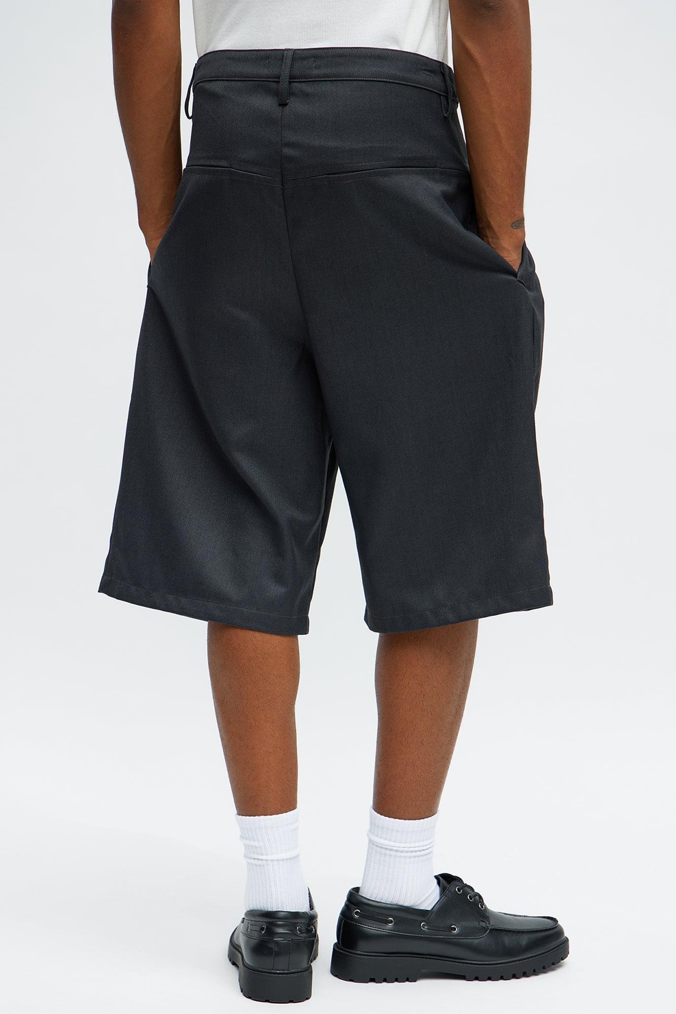 Baggy Pleated Street Car Trouser Short - Charcoal Product Image
