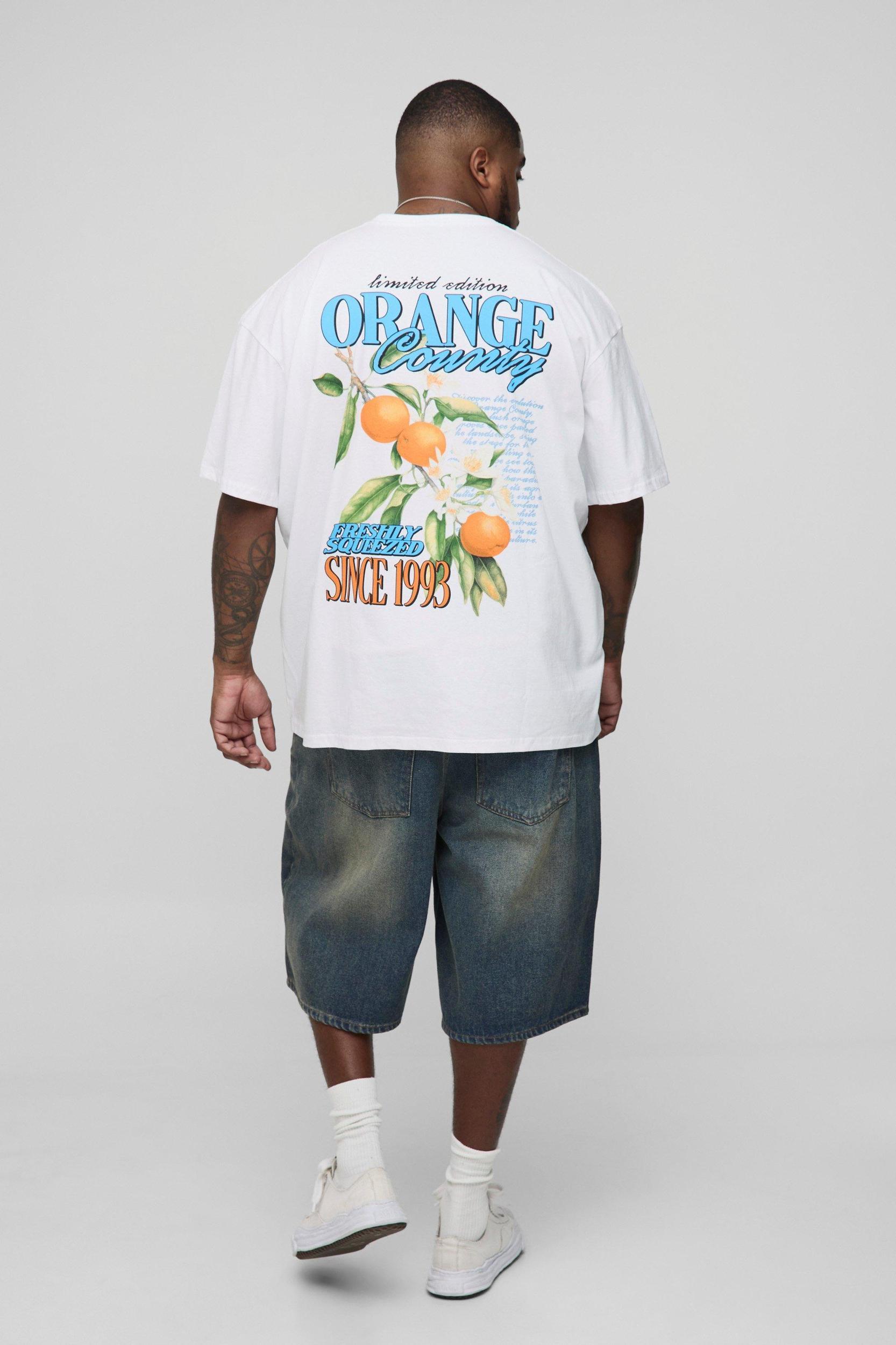 Plus Oversized Oranges Print T-Shirt | boohooMAN USA Product Image