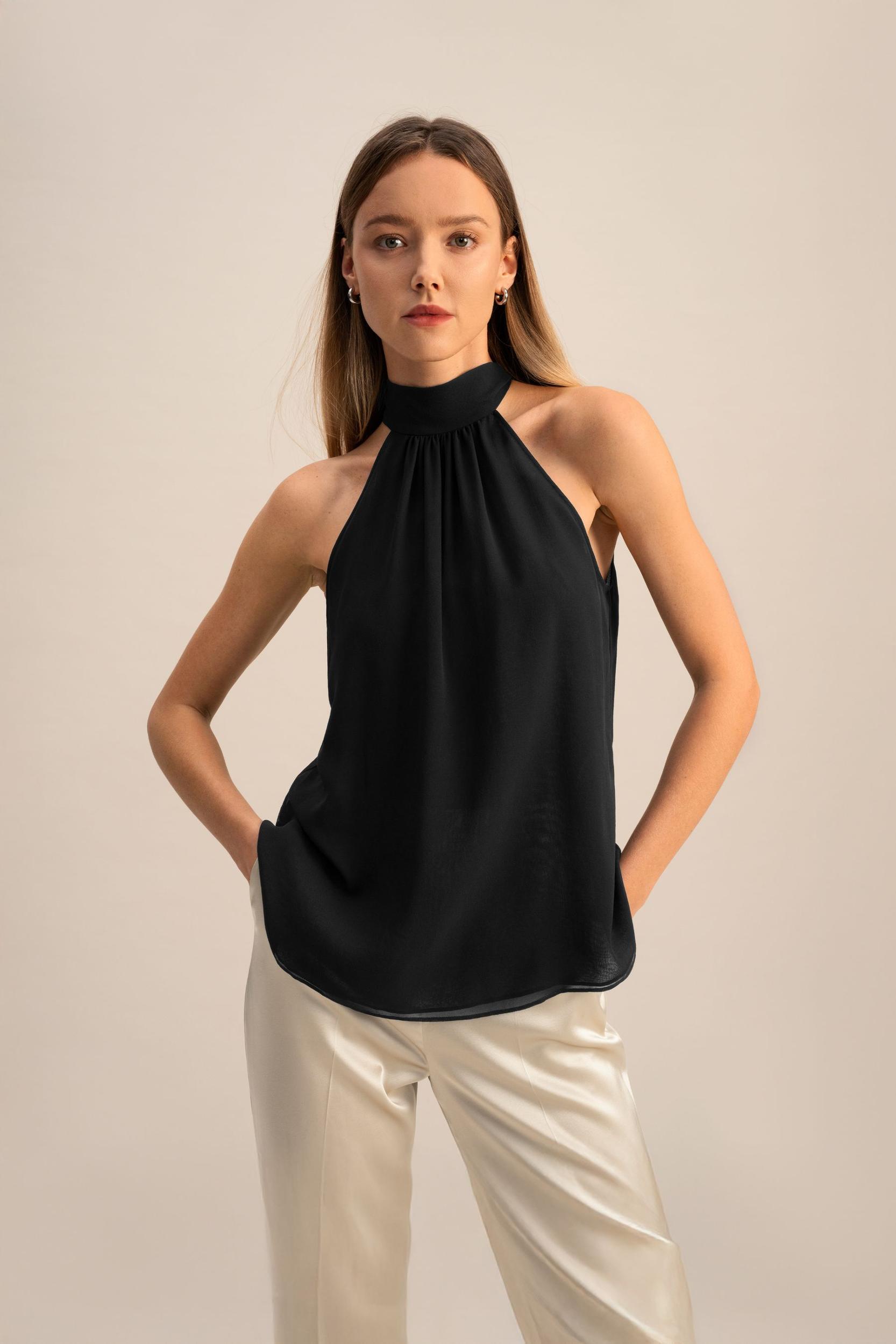 Silk Georgette Halter Neck Top Product Image