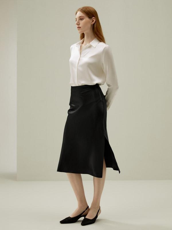 Basic Concealed Placket Silk Shirt Product Image