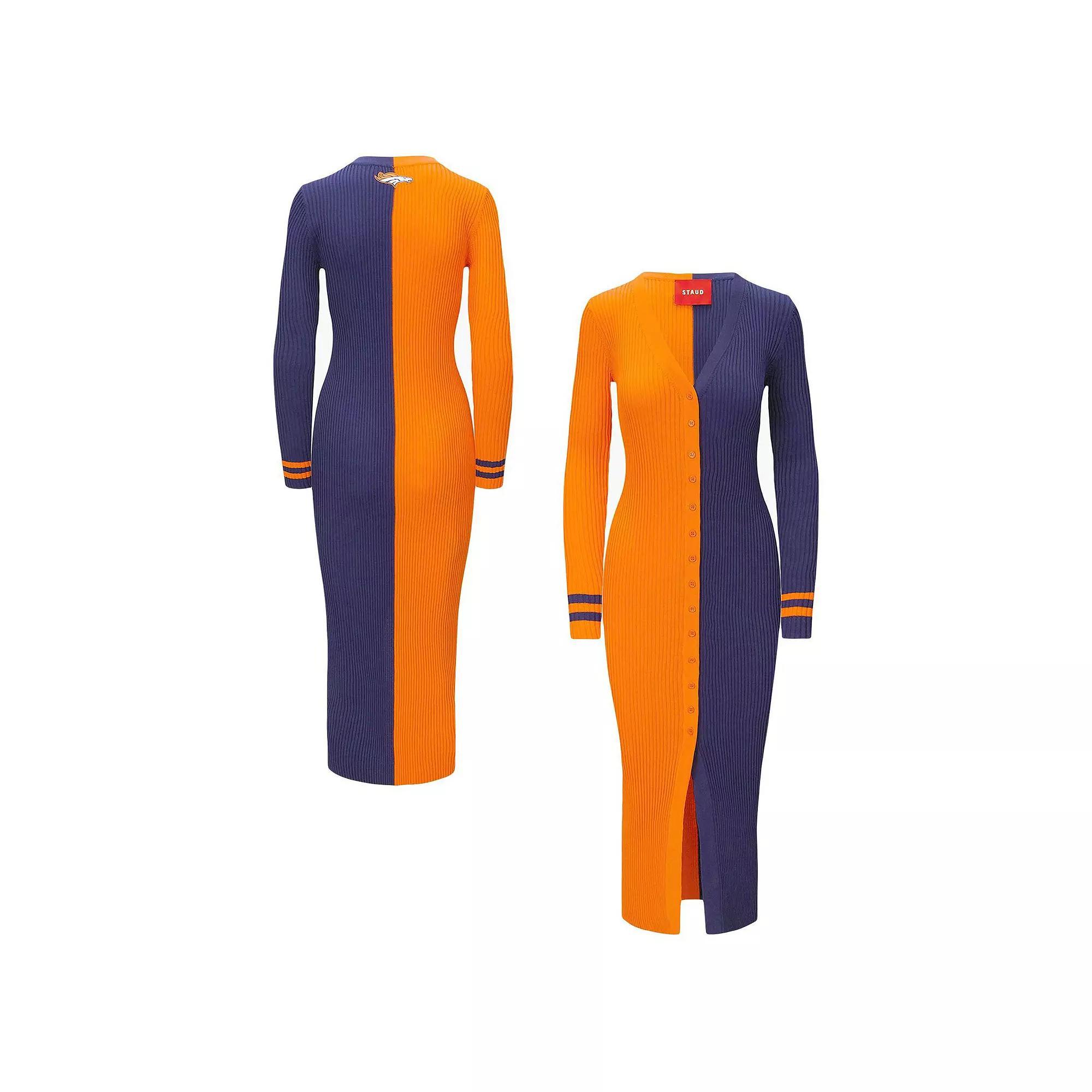 Women's Orange/Navy Denver Broncos Shoko Knit Button-Up Sweater Dress, Size: XL Product Image