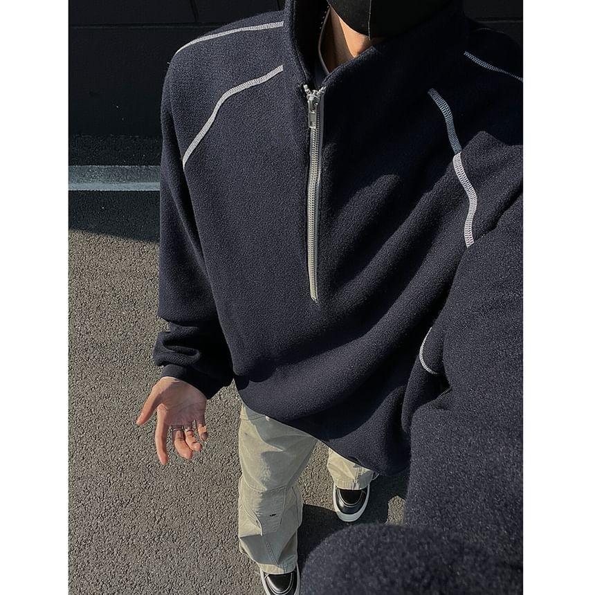Stand Collar Contrast Stitched Half-Zip Sweatshirt Product Image