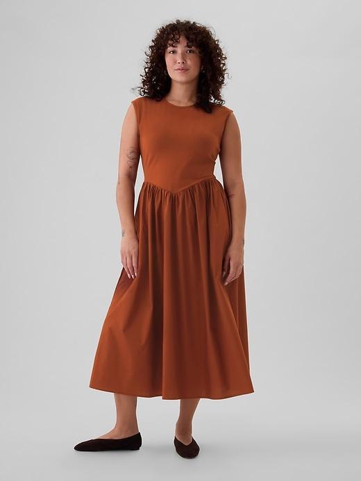Drop-Waist Mixed Media Midi Dress Product Image
