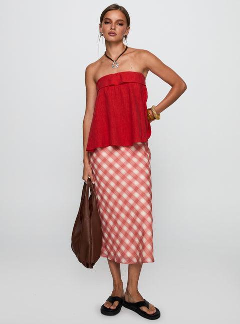 Ethel Strapless Linen Top Red Product Image