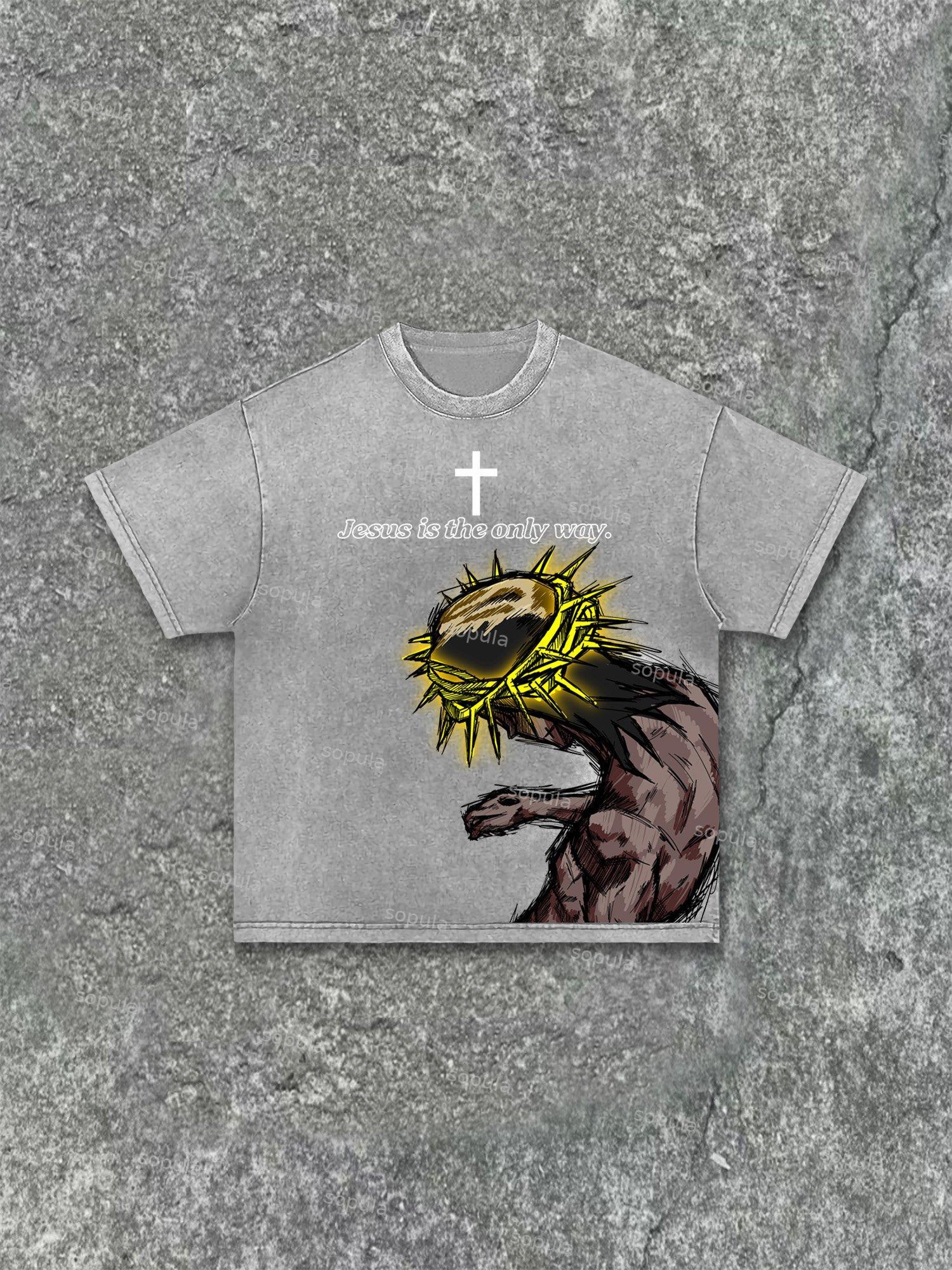 Jesus Is The Only Way Graphic Acid Wash T-shirt Product Image