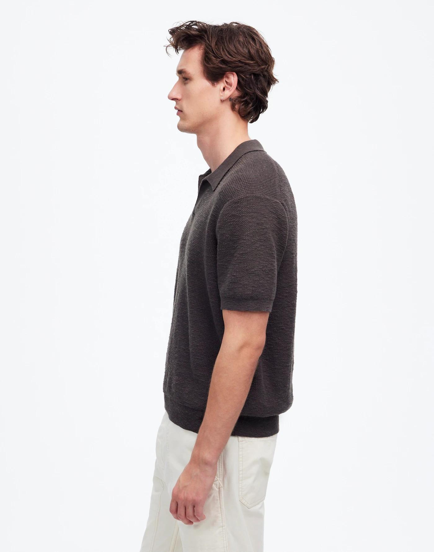 Waffle-Knit Johnny-Collar Sweater Polo Product Image