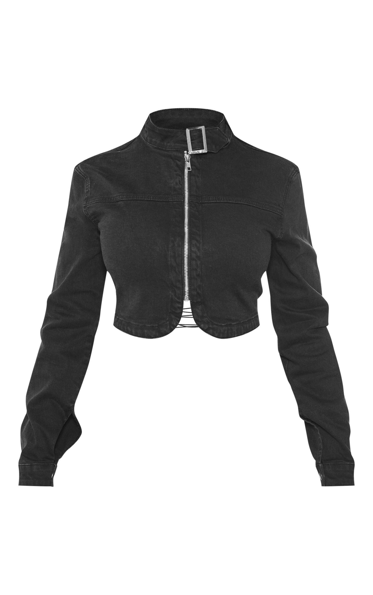 Shape Black Denim Lace Up Back Long Sleeve Jacket Product Image