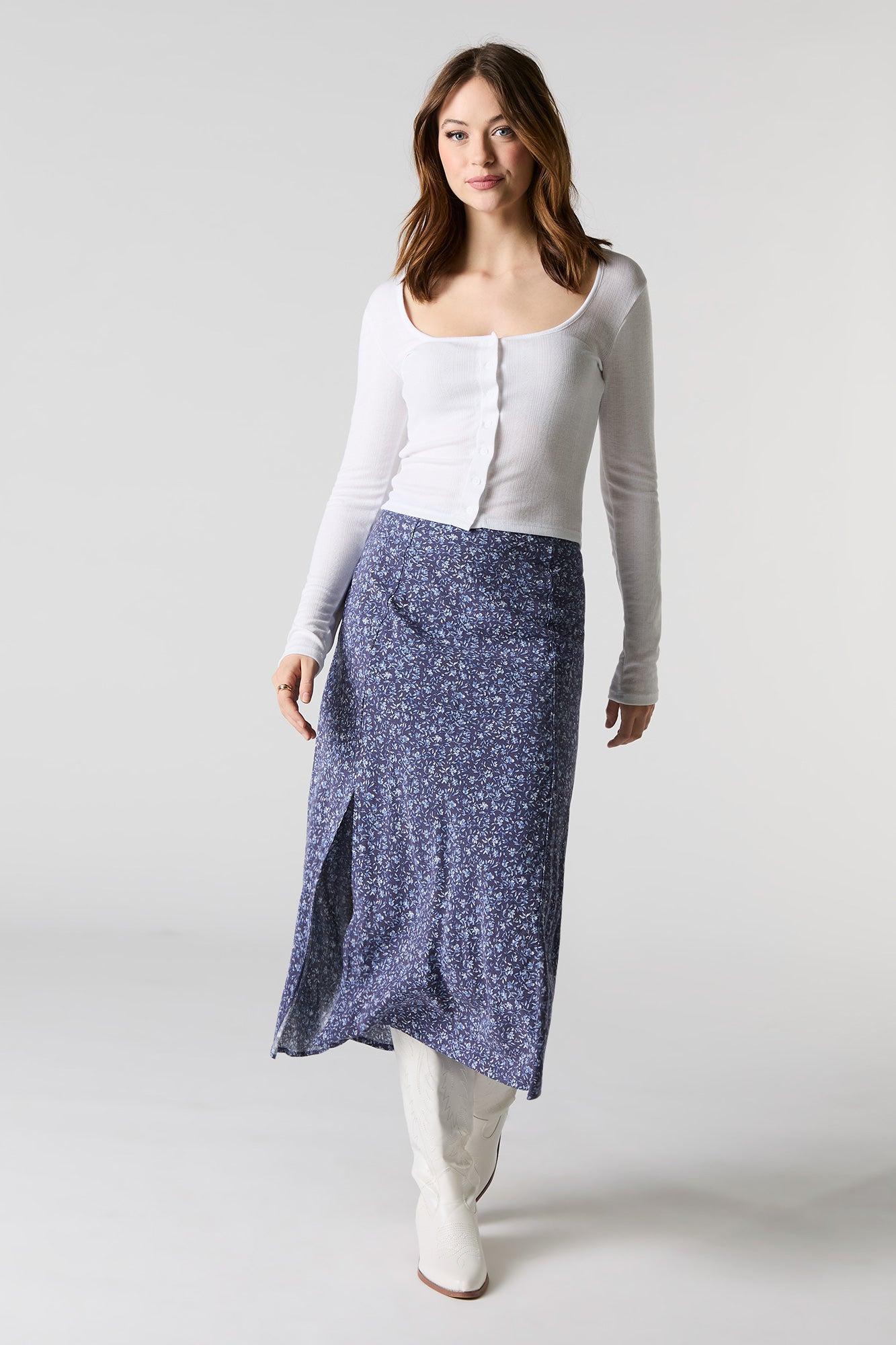 Floral Slit Midi Skirt Female Product Image