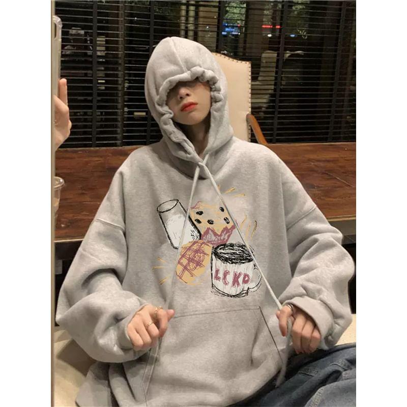 Graphic Print Drawstring Hoodie Product Image
