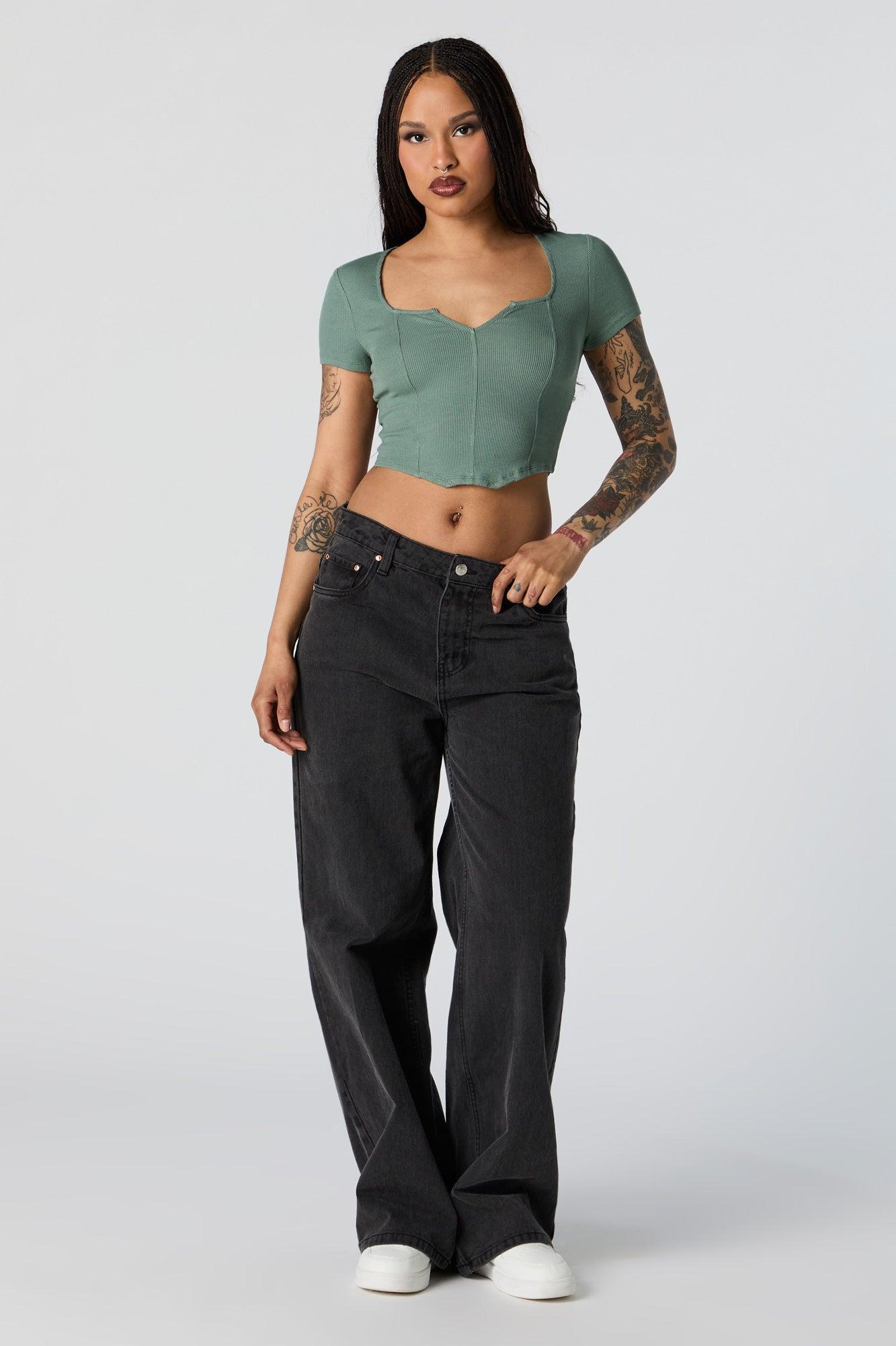 Ribbed Corset Short Sleeve Crop Top Female Product Image