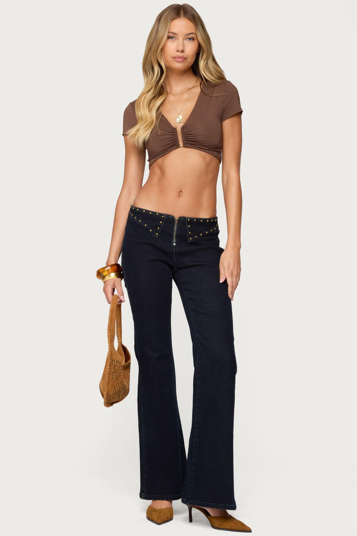 Carys Studded Low Rise Flared Jeans Product Image