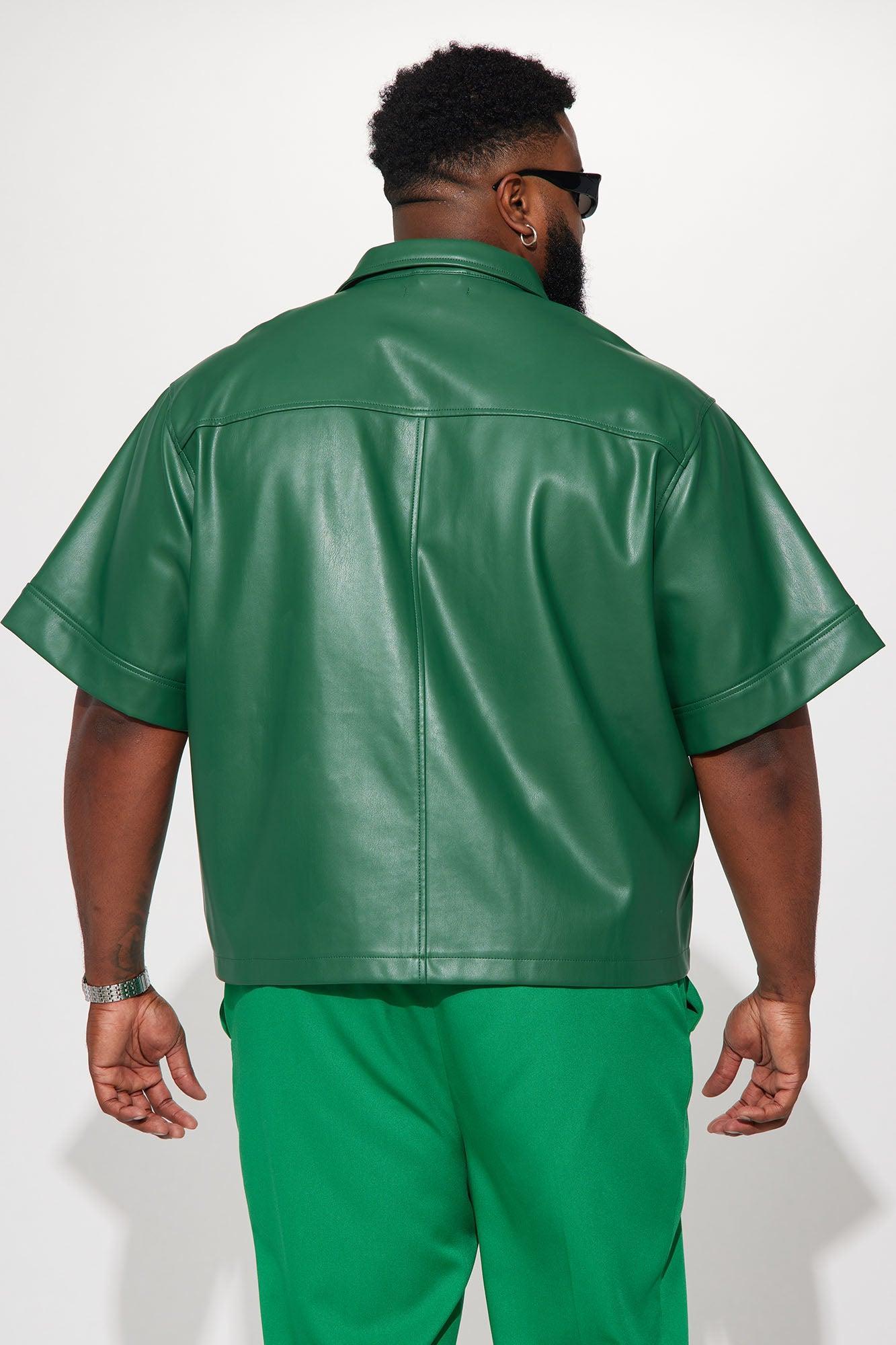 Cropped High Stepper Faux Leather Button Up Shirt - Hunter Product Image