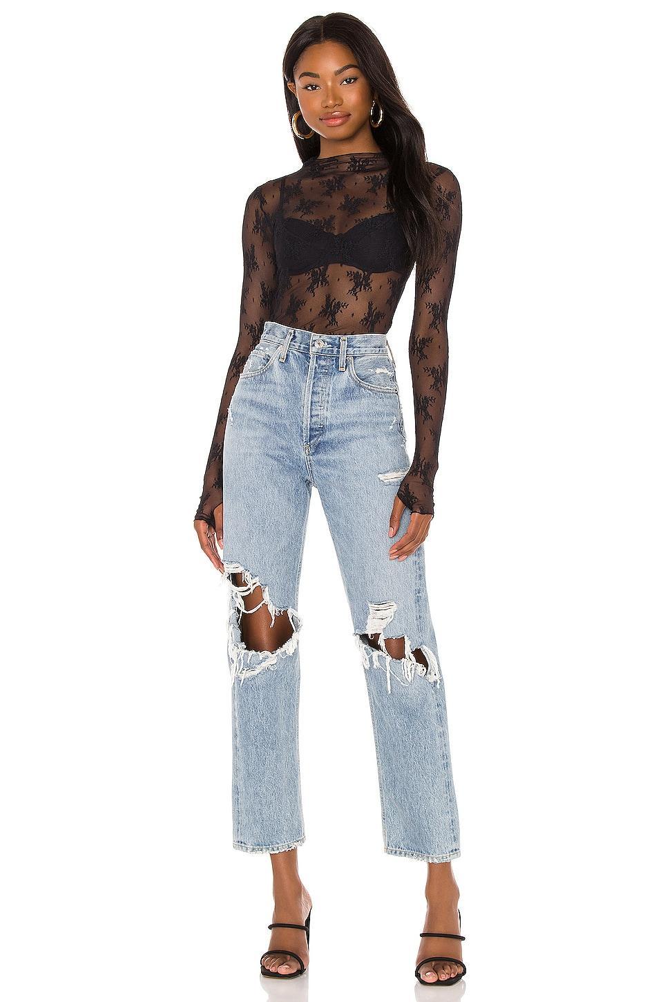 Free People Lady Lux Jacquard Sheer Mock Neck Long Sleeve Layering Top Product Image