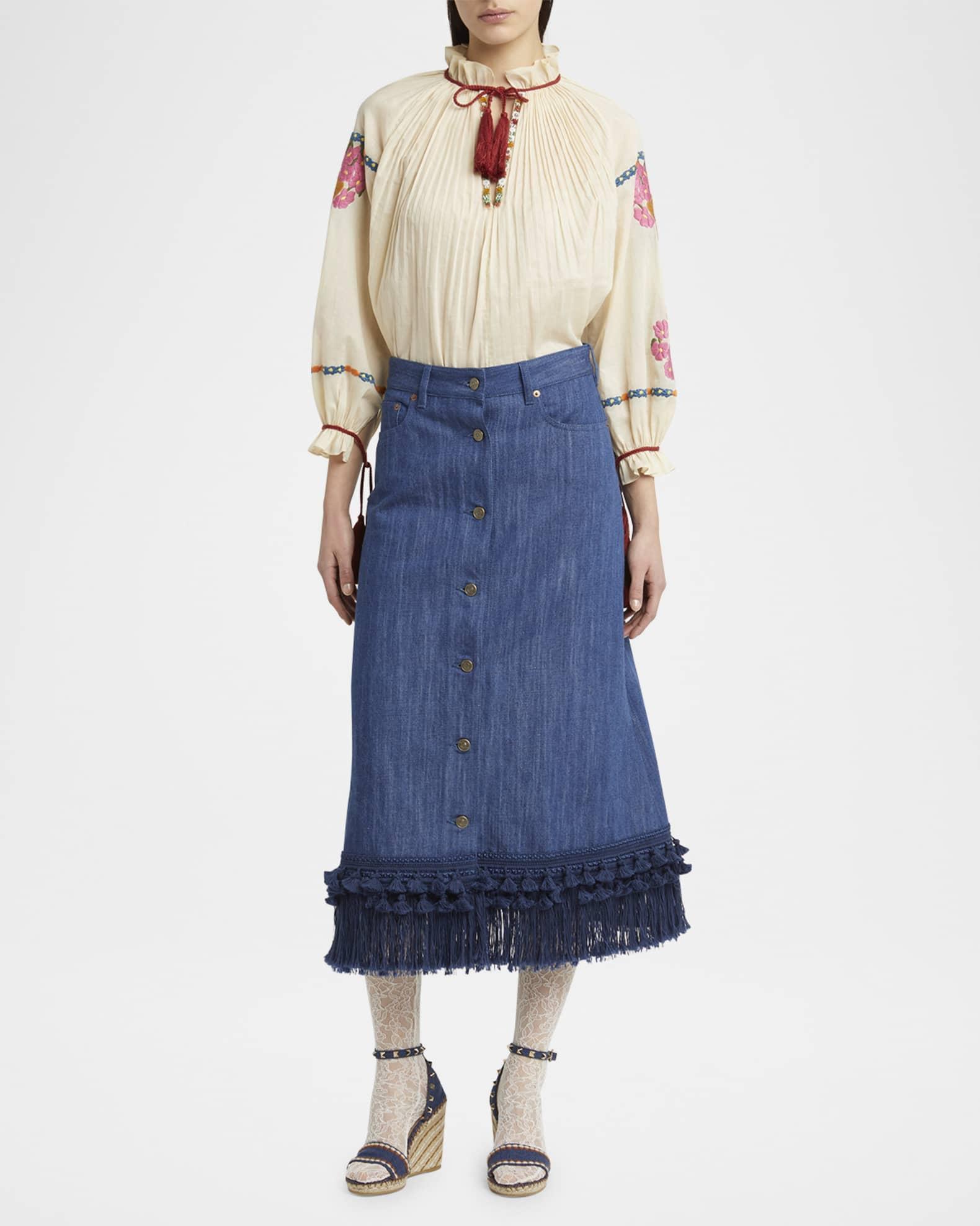 Rockstud Denim Wedge Espadrille Sandals Product Image