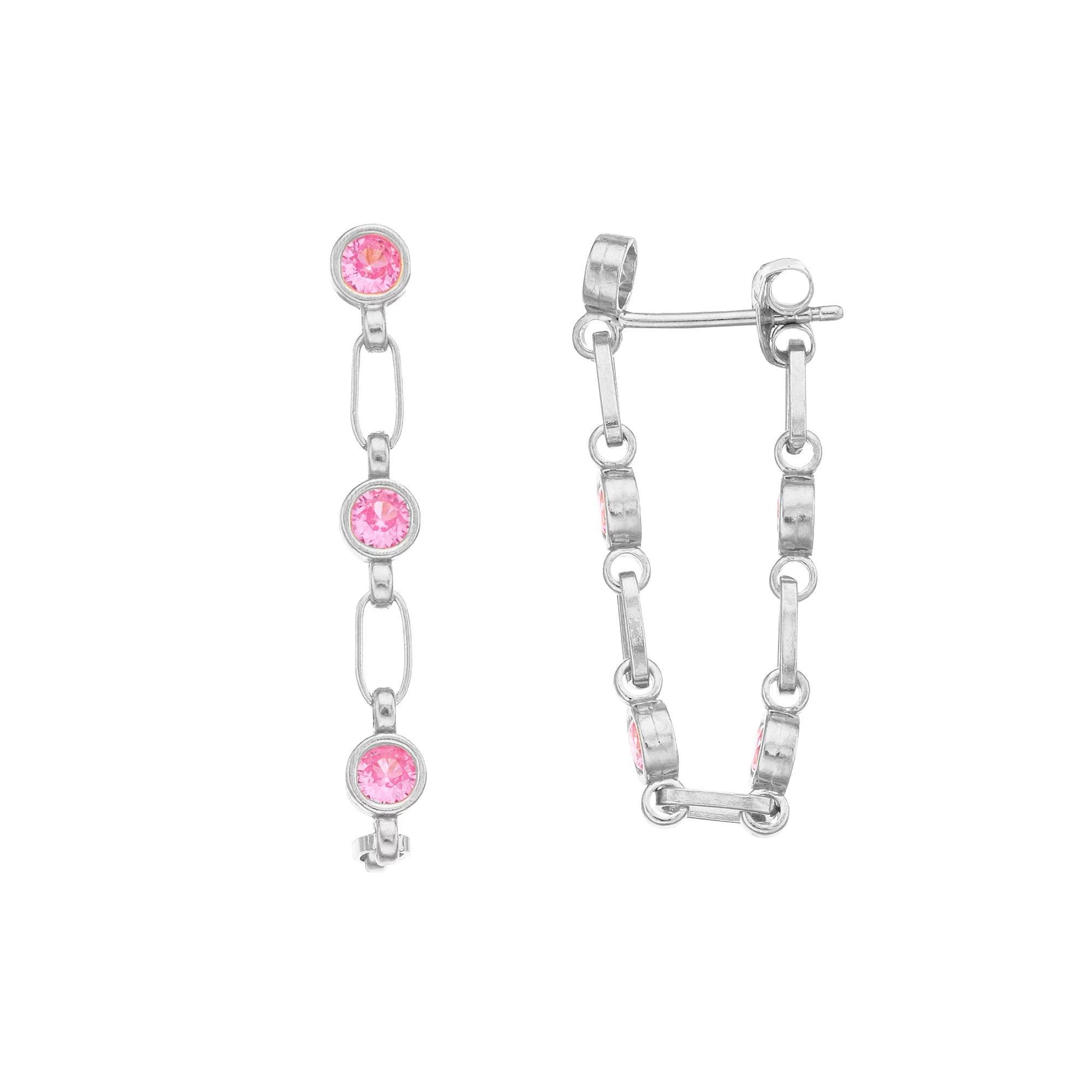 Kristen Kesho Sterling Silver Lab-Created Pink Sapphire Front-to-Back Chain Hoop Earrings, Women's, Gold Tone Product Image