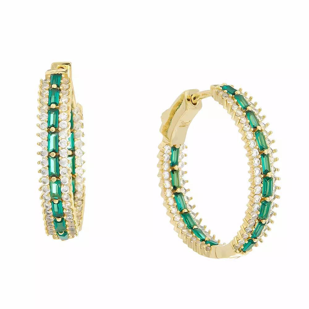 Juvell 18k Gold Plated Green & White Cubic Zirconia Hoop Earrings, Women's, Gold Tone Product Image