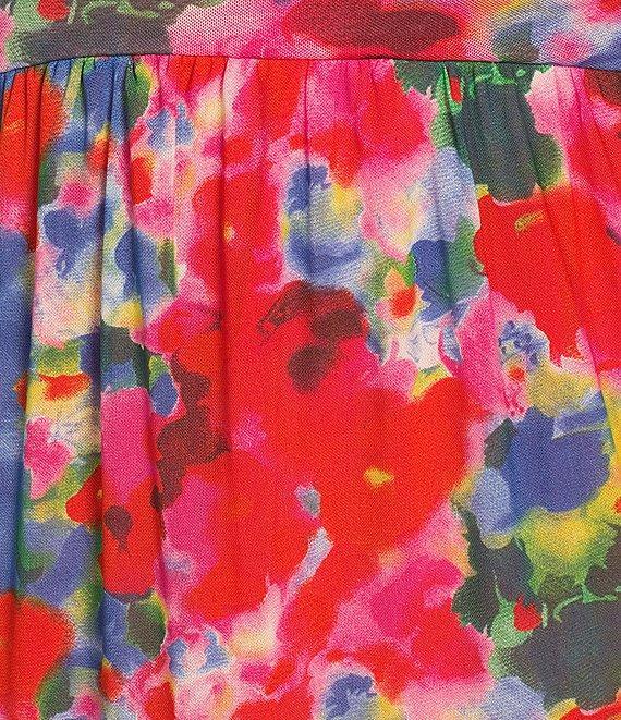Calessa Plus Size Abstract Brushstroke Print V-Neck Short Sleeve Empire Waist Dress Product Image